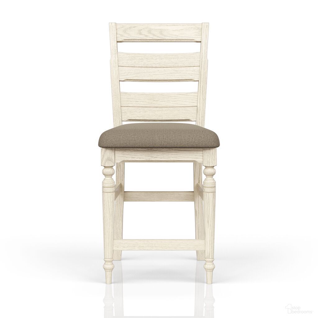 The appearance of Clover Ridge Ladder Back Counter Stool In Whitewash designed by Bernell in the traditional interior design. This white wash piece of furniture was selected by 1StopBedrooms from Clover Ridge Collection to add a touch of cosiness and style into your home. Sku: 5910-541-W. Material: Oak Veneer.