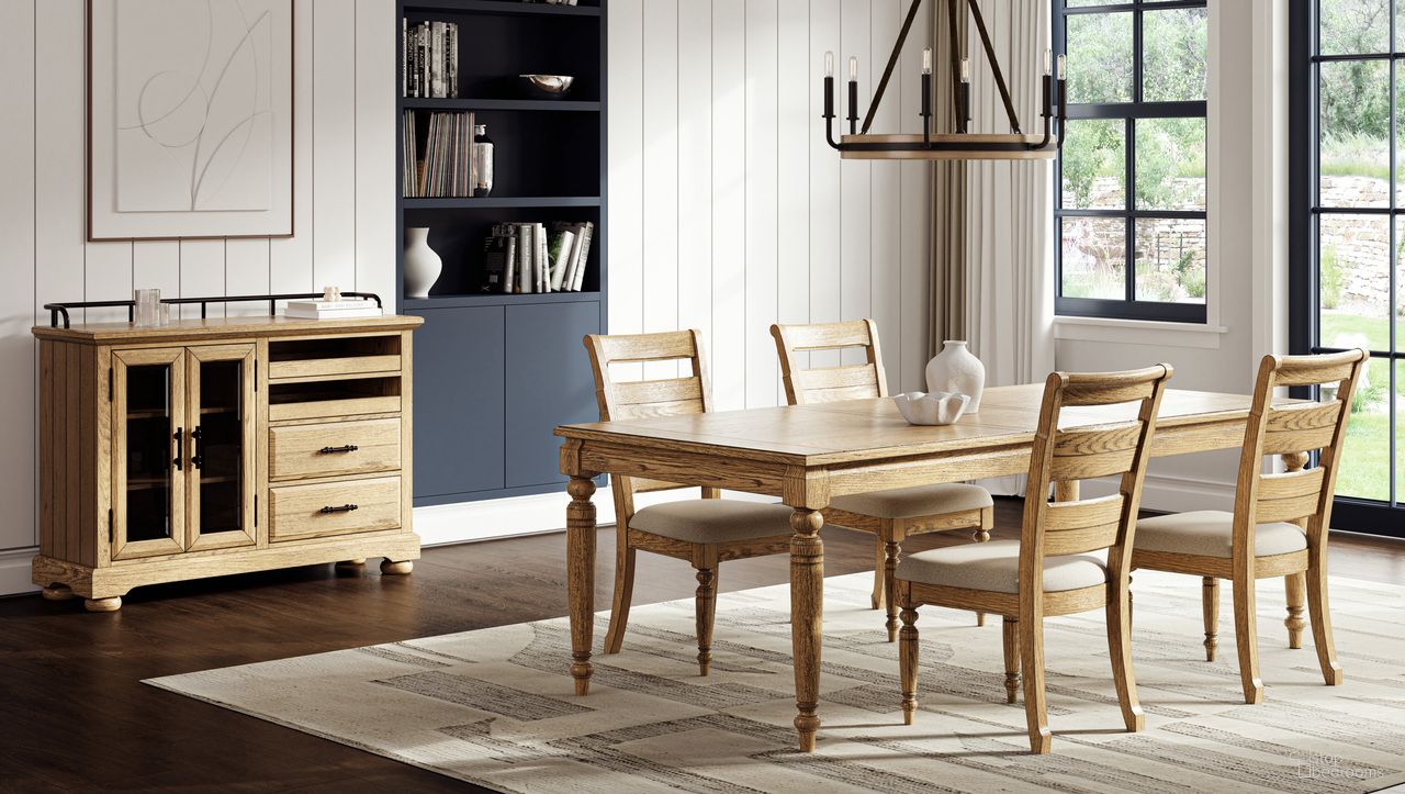 The appearance of Clover Ridge Rectangular Dining Room Set In Carmel designed by Bernell in the traditional interior design. This carmel piece of furniture was selected by 1StopBedrooms from Clover Ridge Collection to add a touch of cosiness and style into your home. Sku: 5910-500-C;5910-510-C. Table Top Shape: Rectangular. Size: 42" x 88". Material: Oak Veneer.