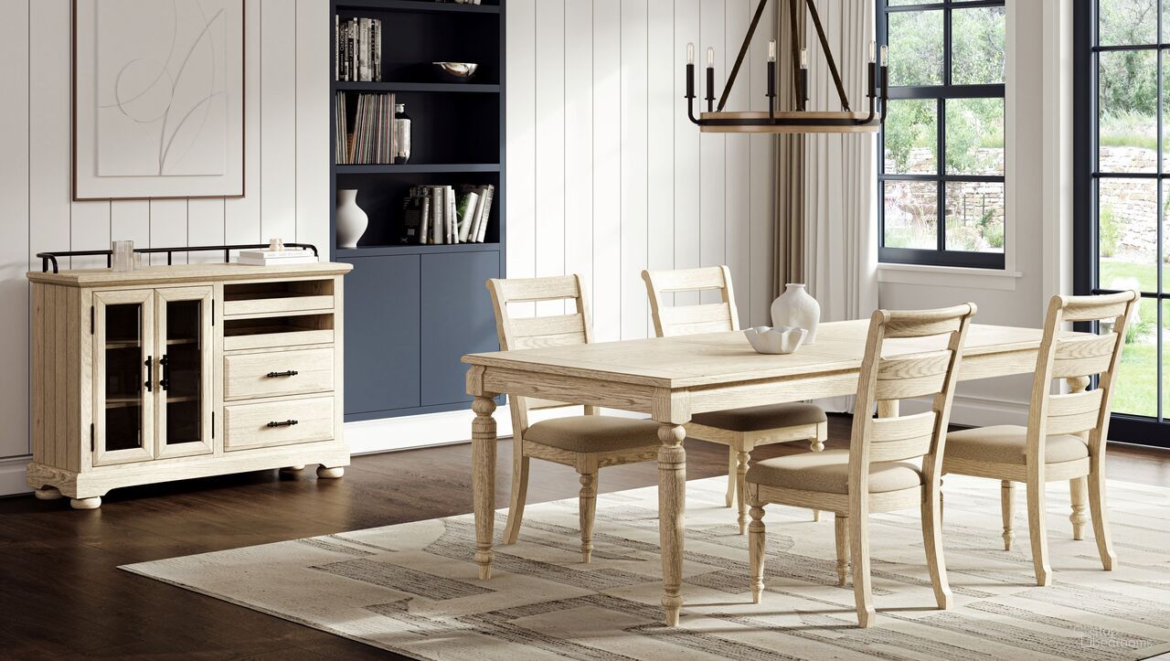 The appearance of Clover Ridge Rectangular Dining Room Set In Whitewash designed by Bernell in the traditional interior design. This white wash piece of furniture was selected by 1StopBedrooms from Clover Ridge Collection to add a touch of cosiness and style into your home. Sku: 5910-500-W;5910-510-W. Table Top Shape: Rectangular. Size: 42" x 88". Material: Oak Veneer.