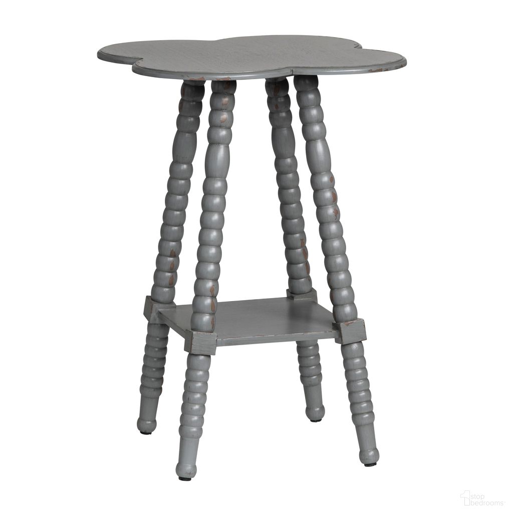 The appearance of Clover Shaped Accent/End Table In Gray designed by Crestview Collection in the traditional interior design. This gray piece of furniture  was selected by 1StopBedrooms from  to add a touch of cosiness and style into your home. Sku: CVFZR3513. Material: Solid Wood.