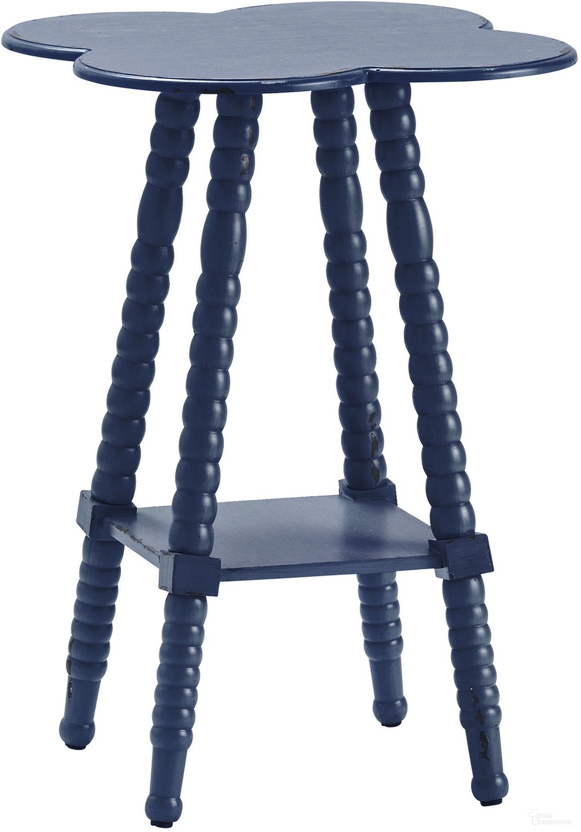 Clover Shaped Fir Wood Accent Table In Blue and Navy