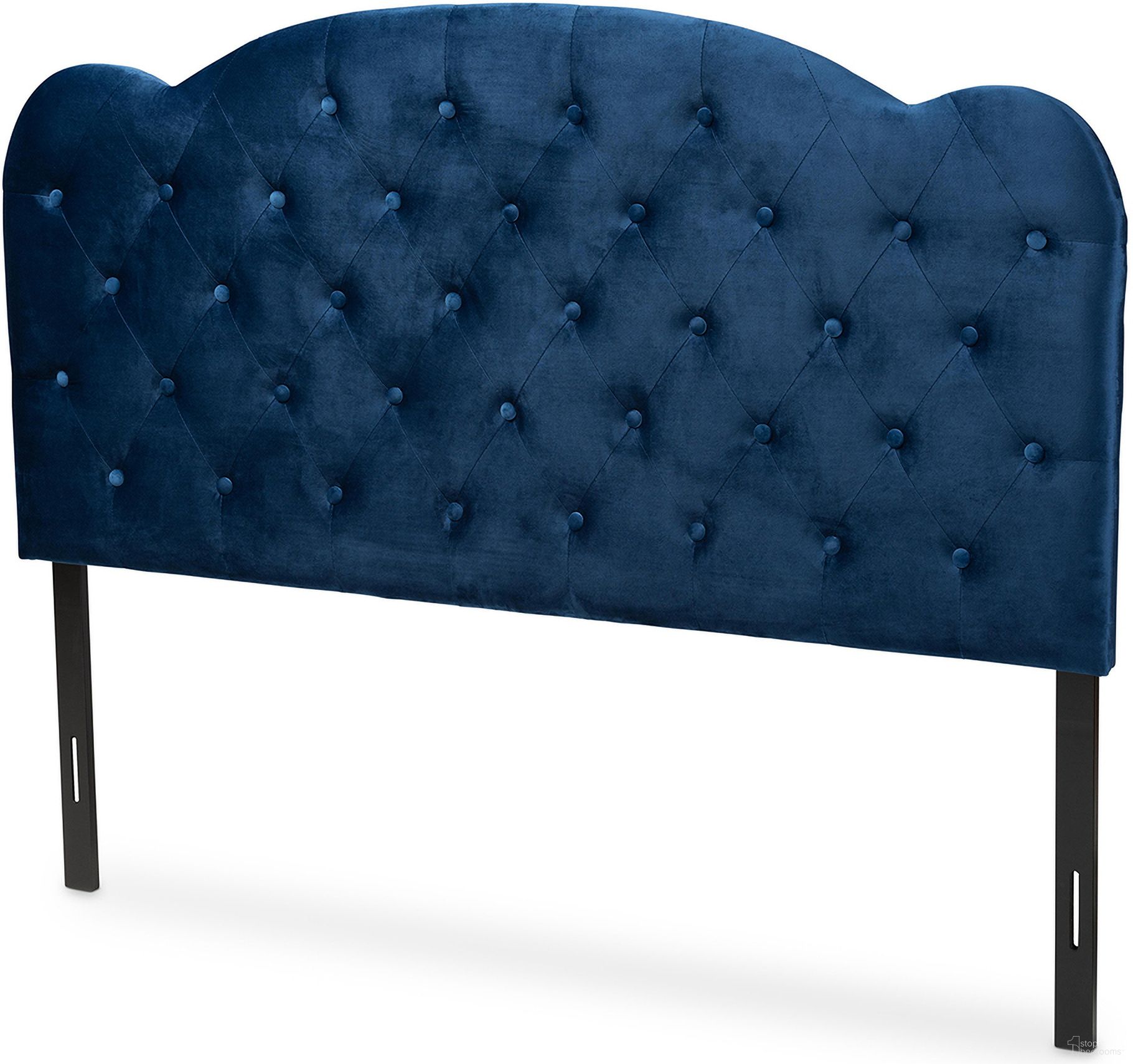 Clovis Velvet Fabric Upholstered Queen Headboard In Navy Blue