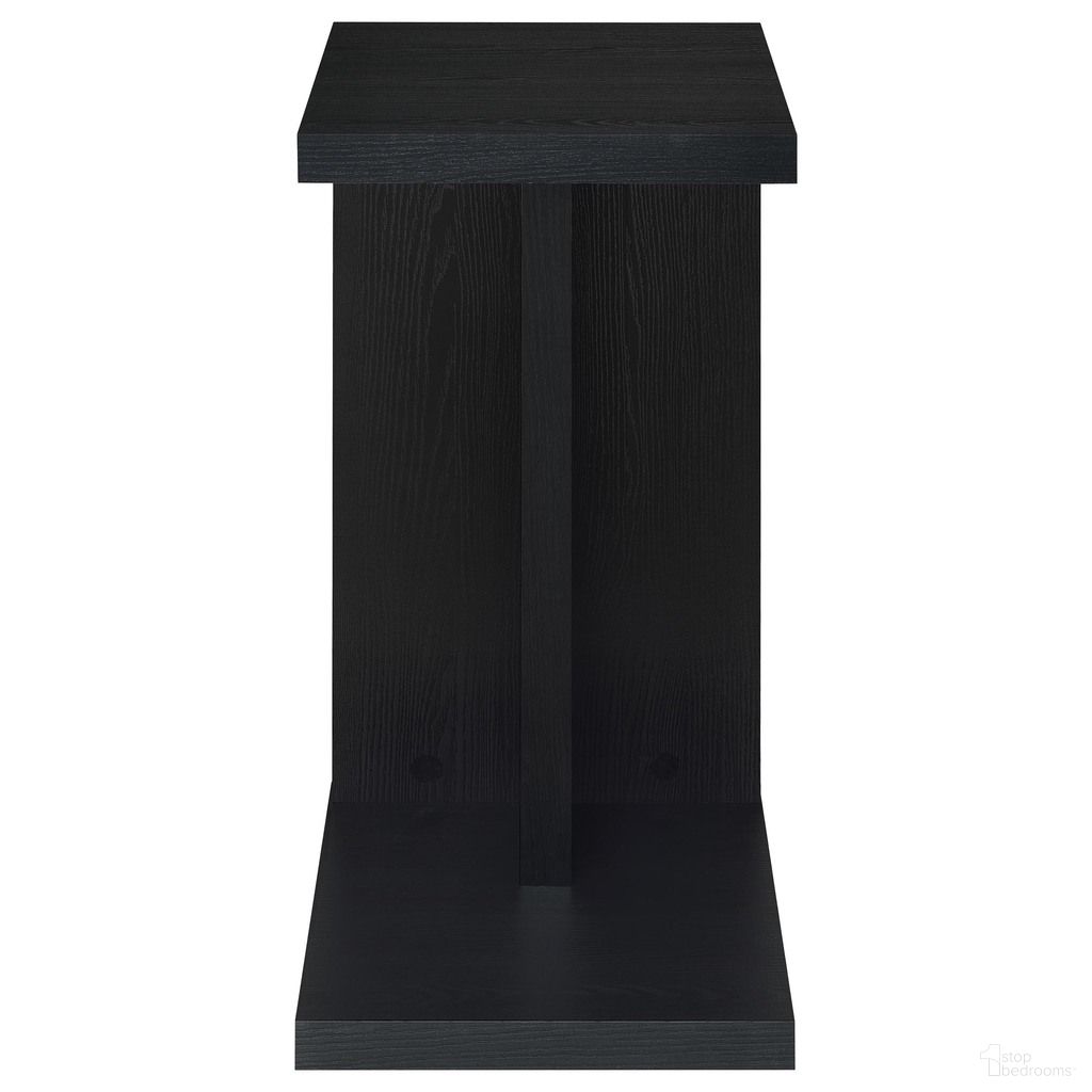 The appearance of Clower Engineered Wood C-Shaped Sofa Side Table In Black designed by Coaster in the transitional interior design. This black piece of furniture  was selected by 1StopBedrooms from Clower Collection to add a touch of cosiness and style into your home. Sku: 930276. Material: Particle Board.