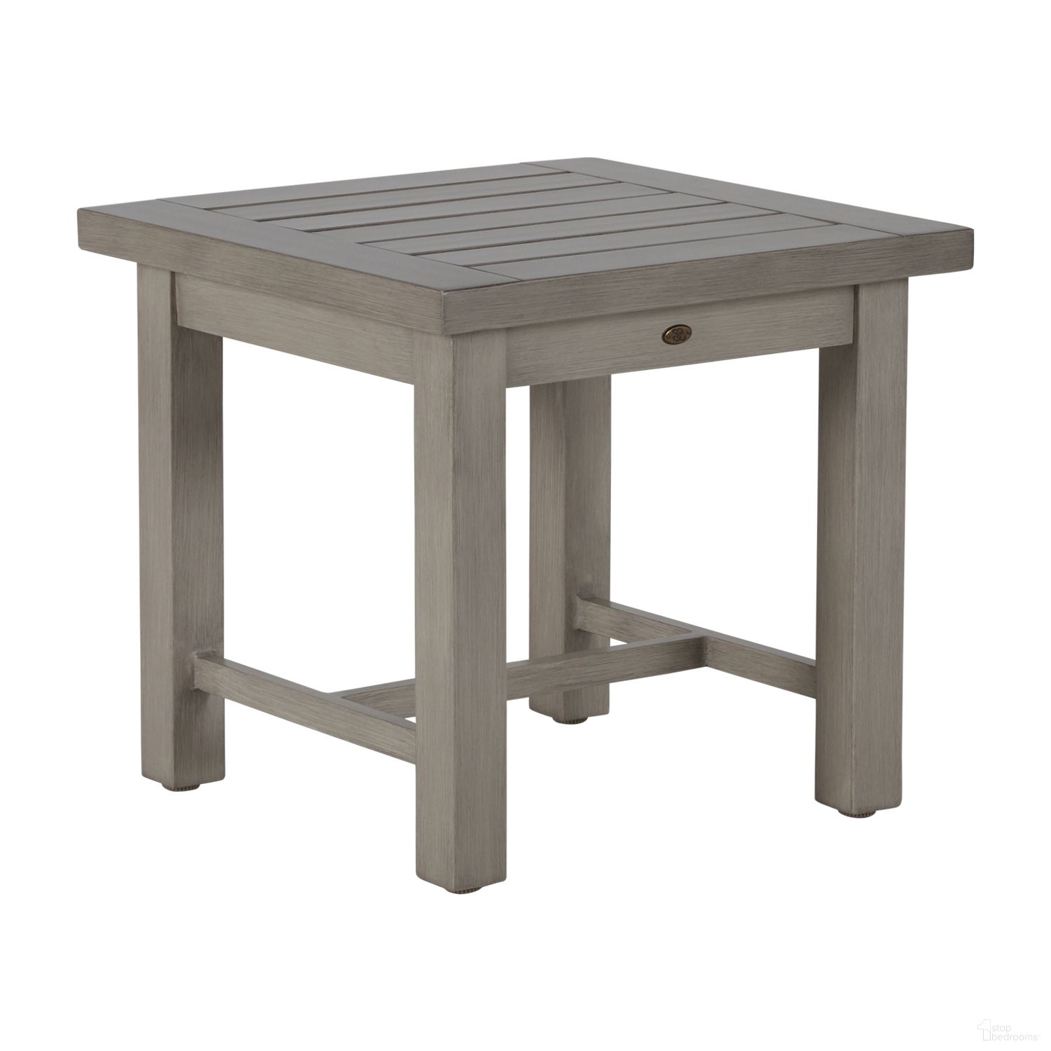 The appearance of Club Aluminum End Table In Oyster designed by Summer Classics in the transitional interior design. This oyster piece of furniture  was selected by 1StopBedrooms from Club Aluminum Collection to add a touch of cosiness and style into your home. Sku: 333624. Material: Aluminum.