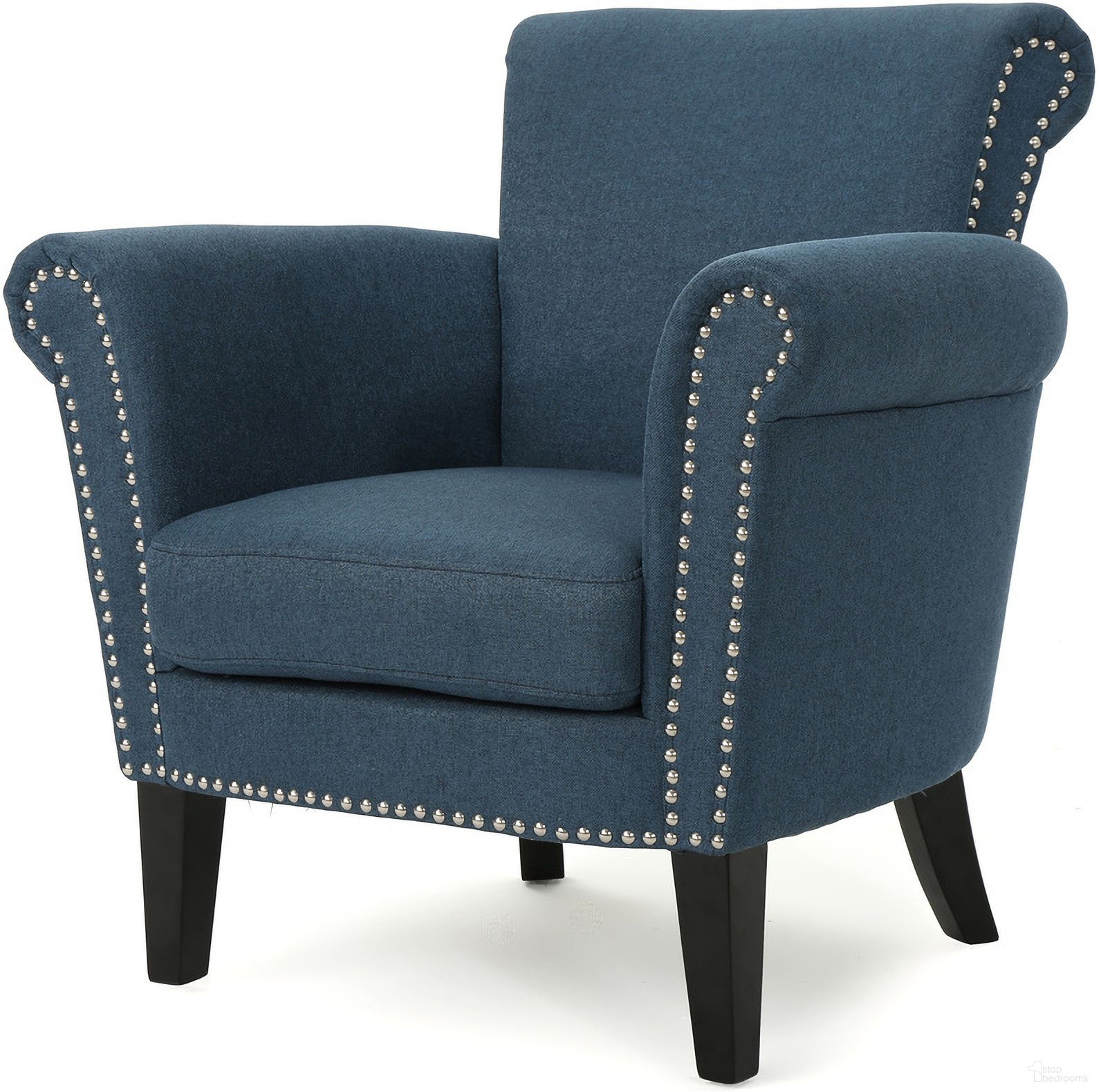 The appearance of Club Chair with Rolled Arm and Nail Head Trim In Navy Blue designed by Noble House in the transitional interior design. This navy blue piece of furniture was selected by 1StopBedrooms from to add a touch of cosiness and style into your home. Sku: 60841.00NBL. Material: Fabric.