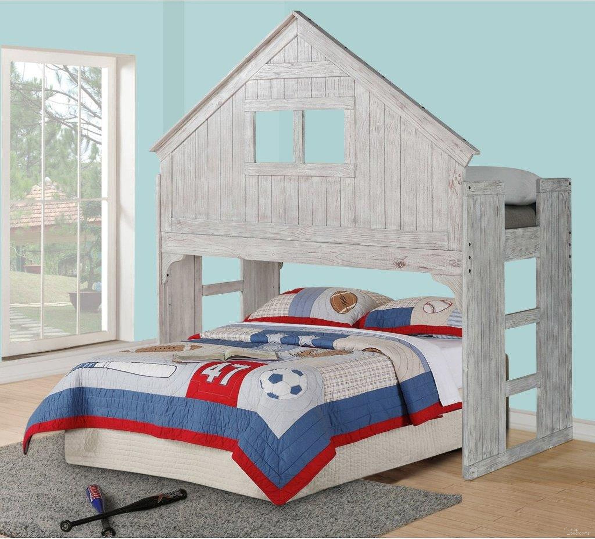 The appearance of Club House Low Loft Twin Bed With Full Caster In Brushed Driftwood Finish designed by DONCO kids in the rustic / southwestern interior design. This driftwood piece of furniture was selected by 1StopBedrooms from to add a touch of cosiness and style into your home. Sku: 007D_008-FD. Material: Wood. Bed Size: Full. Bed Type: Loft Bed.