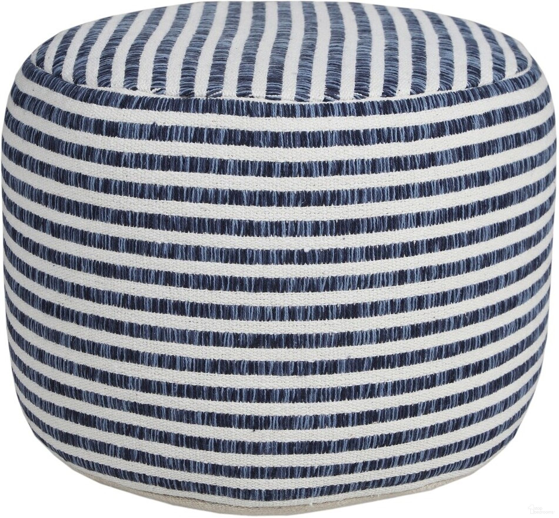 The appearance of Clyvo Striped Hand-Woven All-Natural Cotton Ottoman Pouf In Blue and White designed by Rajani Home in the modern / contemporary interior design. This blue/white piece of furniture was selected by 1StopBedrooms from Bova Collection to add a touch of cosiness and style into your home. Sku: 8C136208G49348. Material: Cotton.
