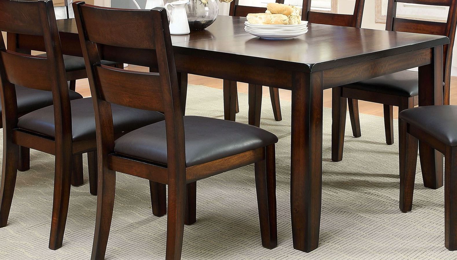 The appearance of Dickinson I Dark Cherry Rectangular Extendable Leg Dining Table designed by Furniture of America in the transitional interior design. This brown piece of furniture was selected by 1StopBedrooms from Dickinson Collection to add a touch of cosiness and style into your home. Sku: CM3187T. Table Base Style: Legs. Material: Wood. Table Top Shape: Rectangular. Size: 78" x 42".