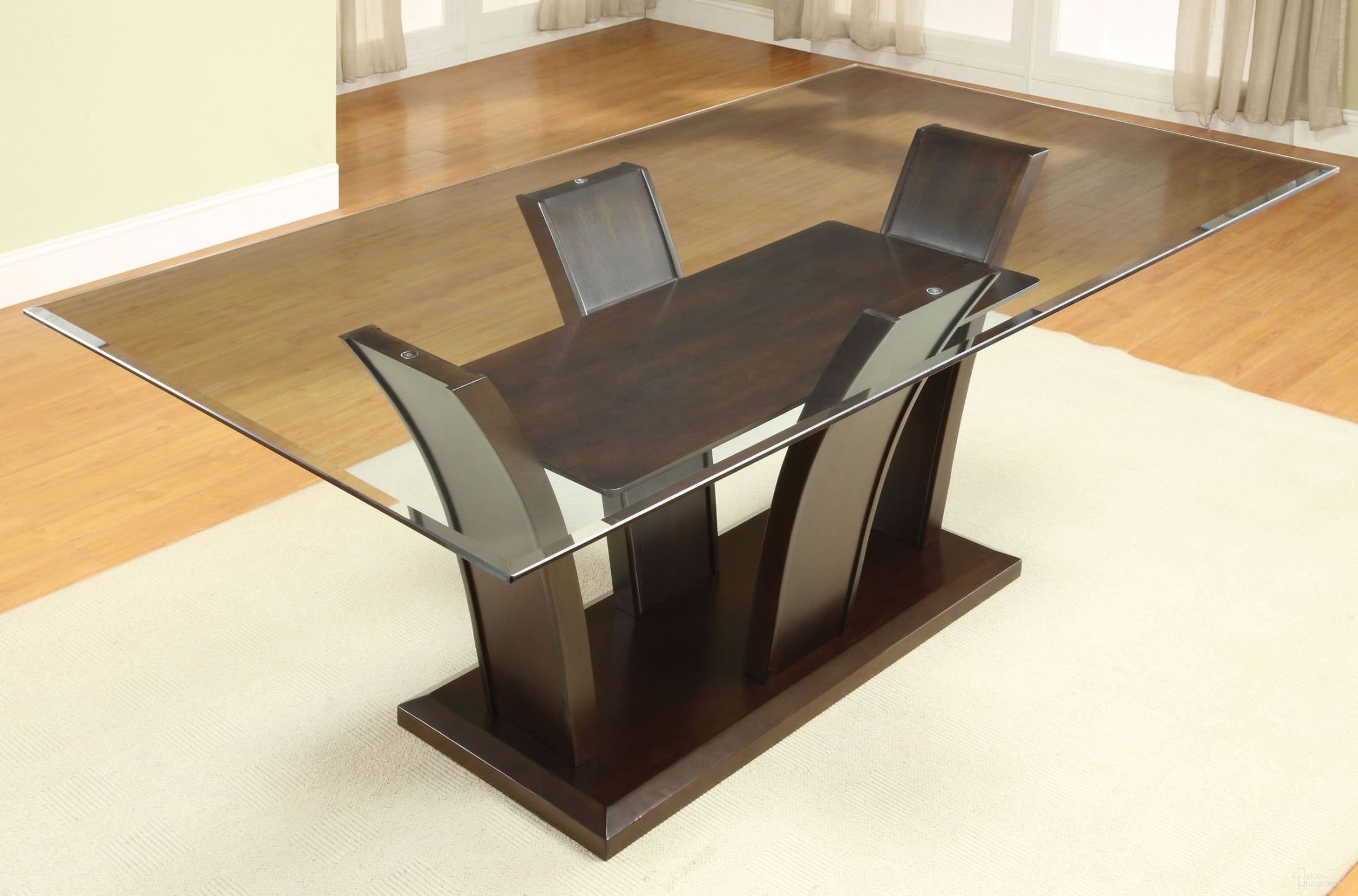 The appearance of Manhattan I Dark Cherry Pedestal Dining Table designed by Furniture of America in the modern / contemporary interior design. This brown piece of furniture was selected by 1StopBedrooms from Manhattan Collection to add a touch of cosiness and style into your home. Sku: CM3710T-1;CM3710T-2;CM3710T-3. Table Base Style: Pedestal. Table Top Shape: Rectangular. Size: 72" x 42". Material: Tempered Glass.