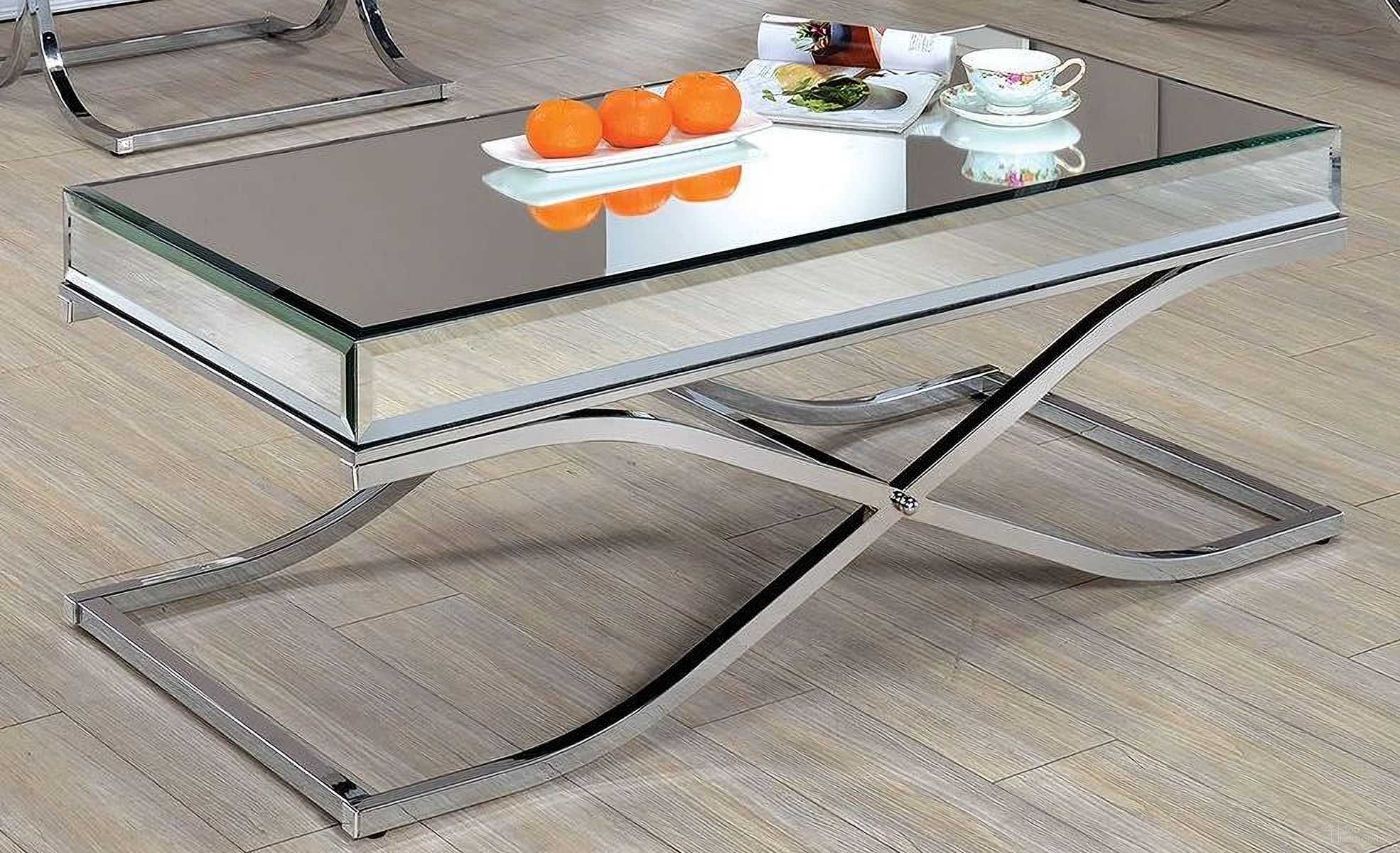 The appearance of Sundance Chrome Coffee Table designed by Furniture of America in the modern / contemporary interior design. This silver piece of furniture  was selected by 1StopBedrooms from Sundance Collection to add a touch of cosiness and style into your home. Sku: CM4230CRM-C. Material: Metal.