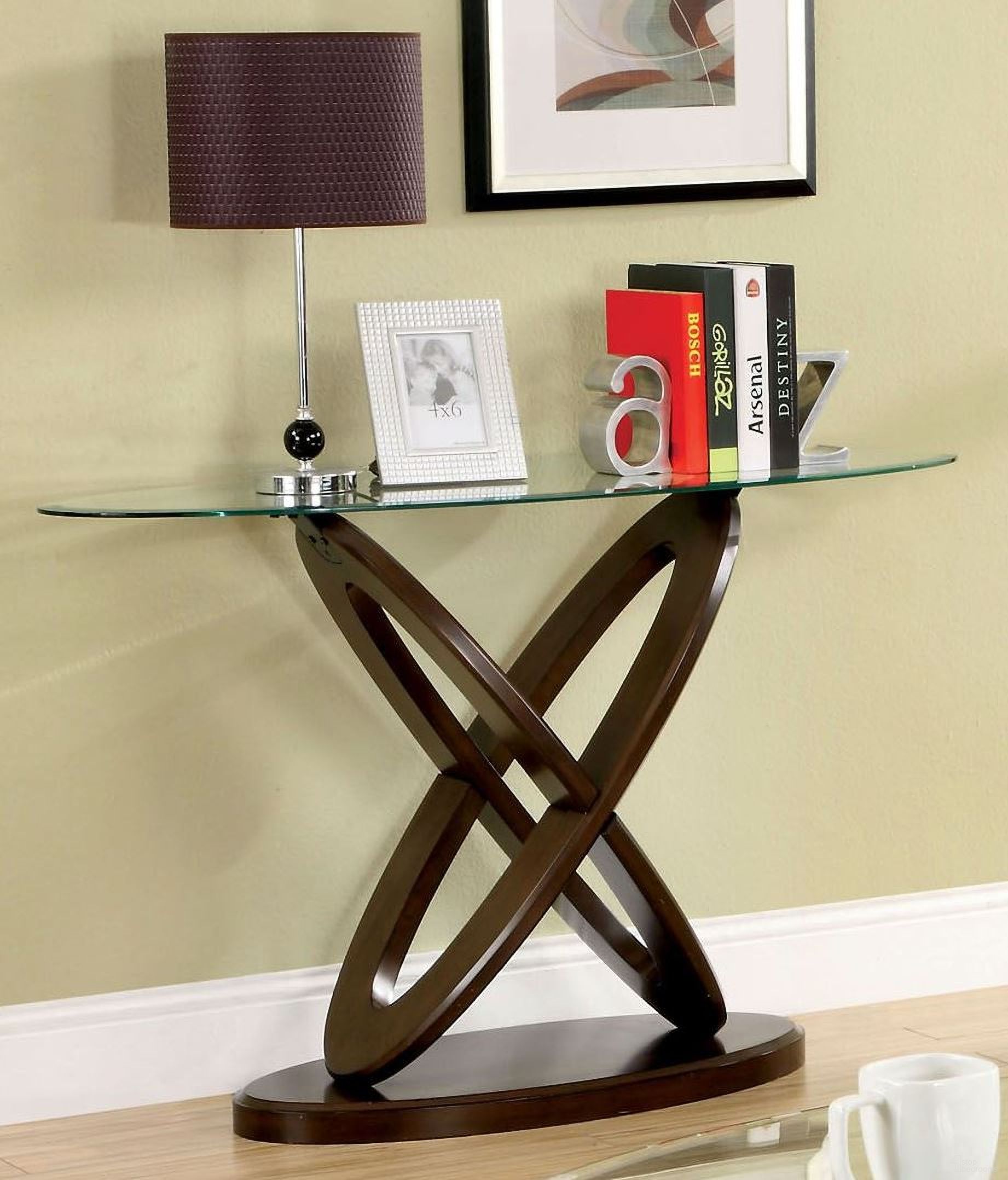 The appearance of Atwood II Dark Walnut Sofa Table designed by Furniture of America in the modern / contemporary interior design. This dark walnut piece of furniture  was selected by 1StopBedrooms from Atwood Collection to add a touch of cosiness and style into your home. Sku: CM4401S-T;CM4401S-B. Material: Wood.