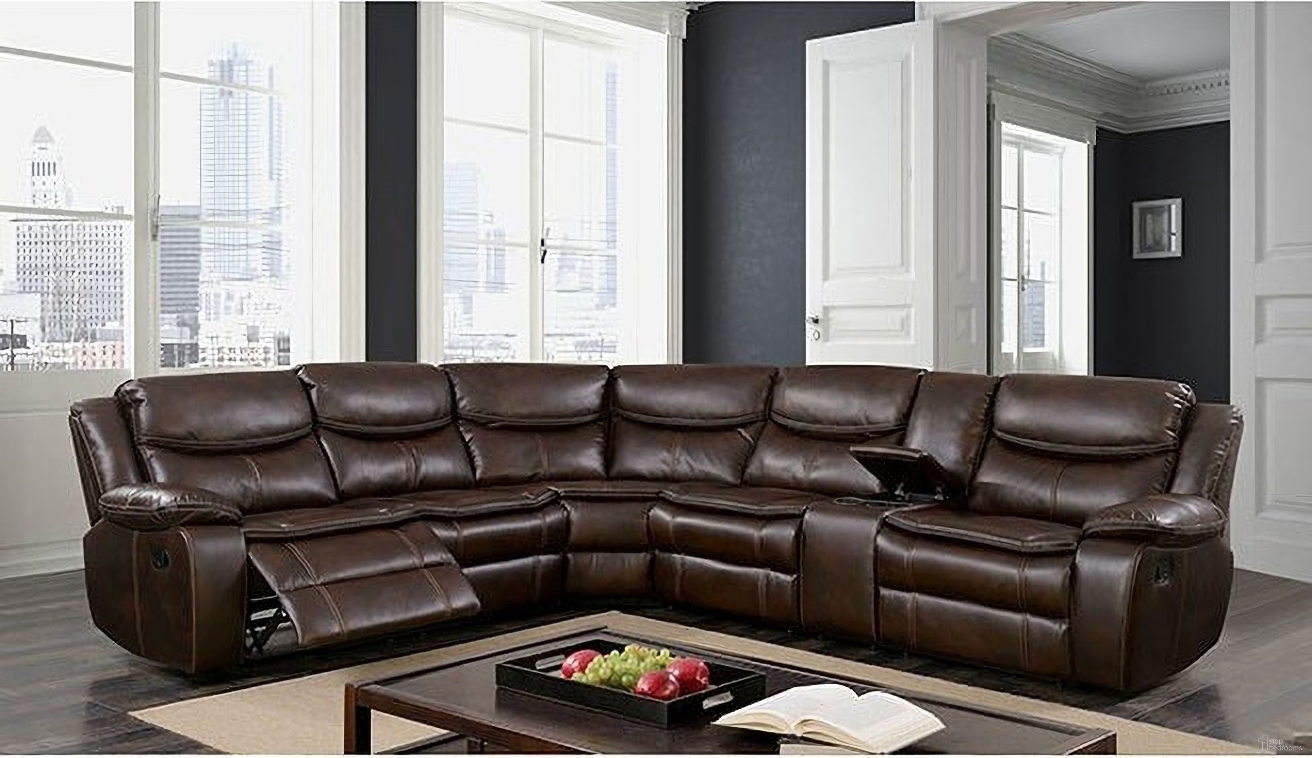 The appearance of Furniture of America Pollux Sectional designed by Furniture of America in the transitional interior design. This brown piece of furniture was selected by 1StopBedrooms from Pollux Collection to add a touch of cosiness and style into your home. Sku: CM6982BR-1;CM6982BR-2;CM6982BR-3. Material: Other. Layout: L-Shape.