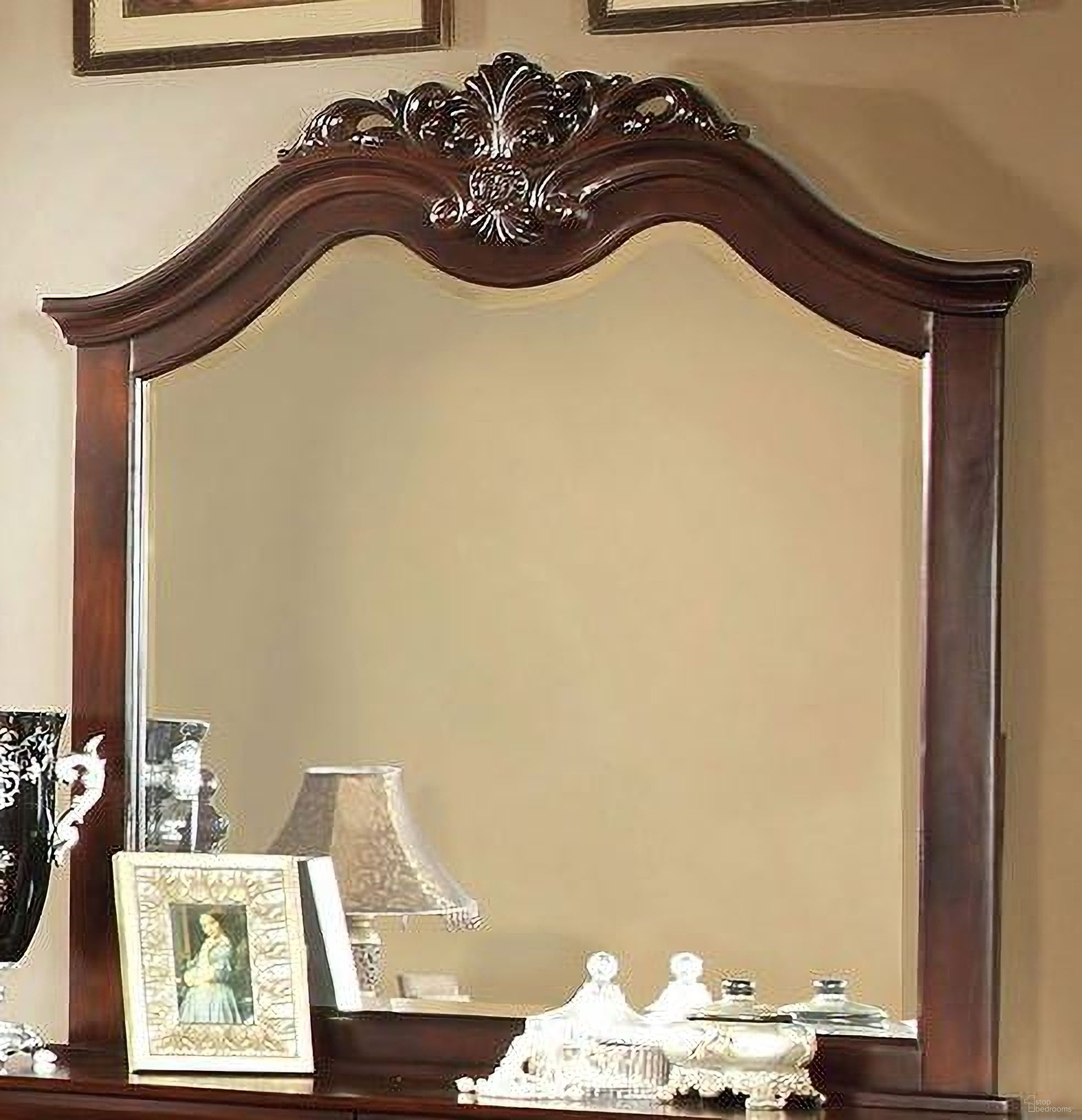 The appearance of Mandura Cherry Mirror designed by Furniture of America in the modern / contemporary interior design. This brown piece of furniture  was selected by 1StopBedrooms from Mandura Collection to add a touch of cosiness and style into your home. Sku: CM7260M. Material: Wood.