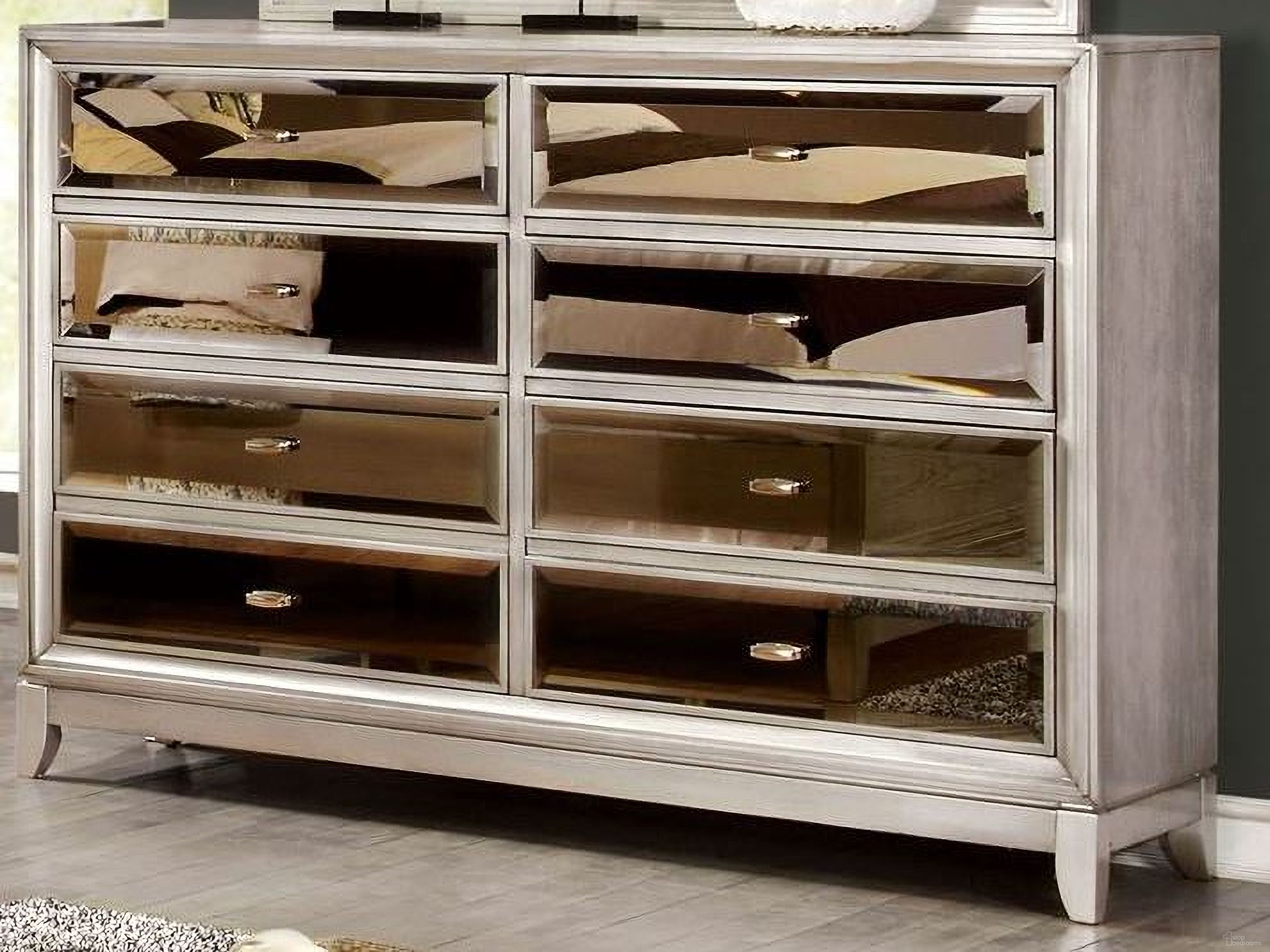 The appearance of Golva Silver Dresser designed by Furniture of America in the modern / contemporary interior design. This silver piece of furniture  was selected by 1StopBedrooms from Golva Collection to add a touch of cosiness and style into your home. Sku: CM7295SV-D. Material: Wood.