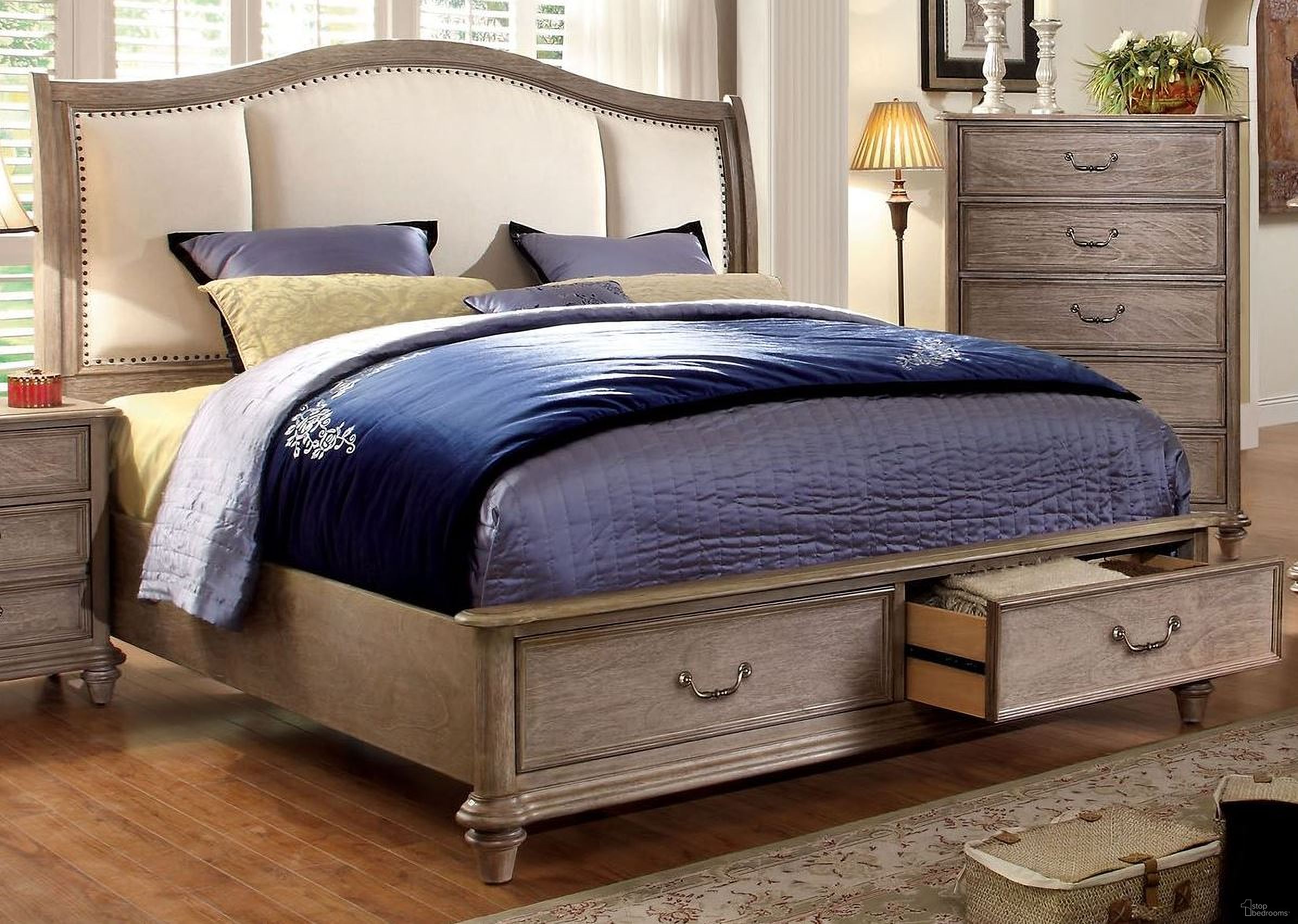 The appearance of Belgrade I Queen Bed In Rustic Natural Tone and Ivory designed by Furniture of America in the rustic / southwestern interior design. This natural and ivory piece of furniture was selected by 1StopBedrooms from Belgrade Collection to add a touch of cosiness and style into your home. Sku: CM7614Q-HB;CM7614Q-FB;CM7614Q-R. Bed Type: Storage Bed. Material: Wood. Bed Size: Queen.