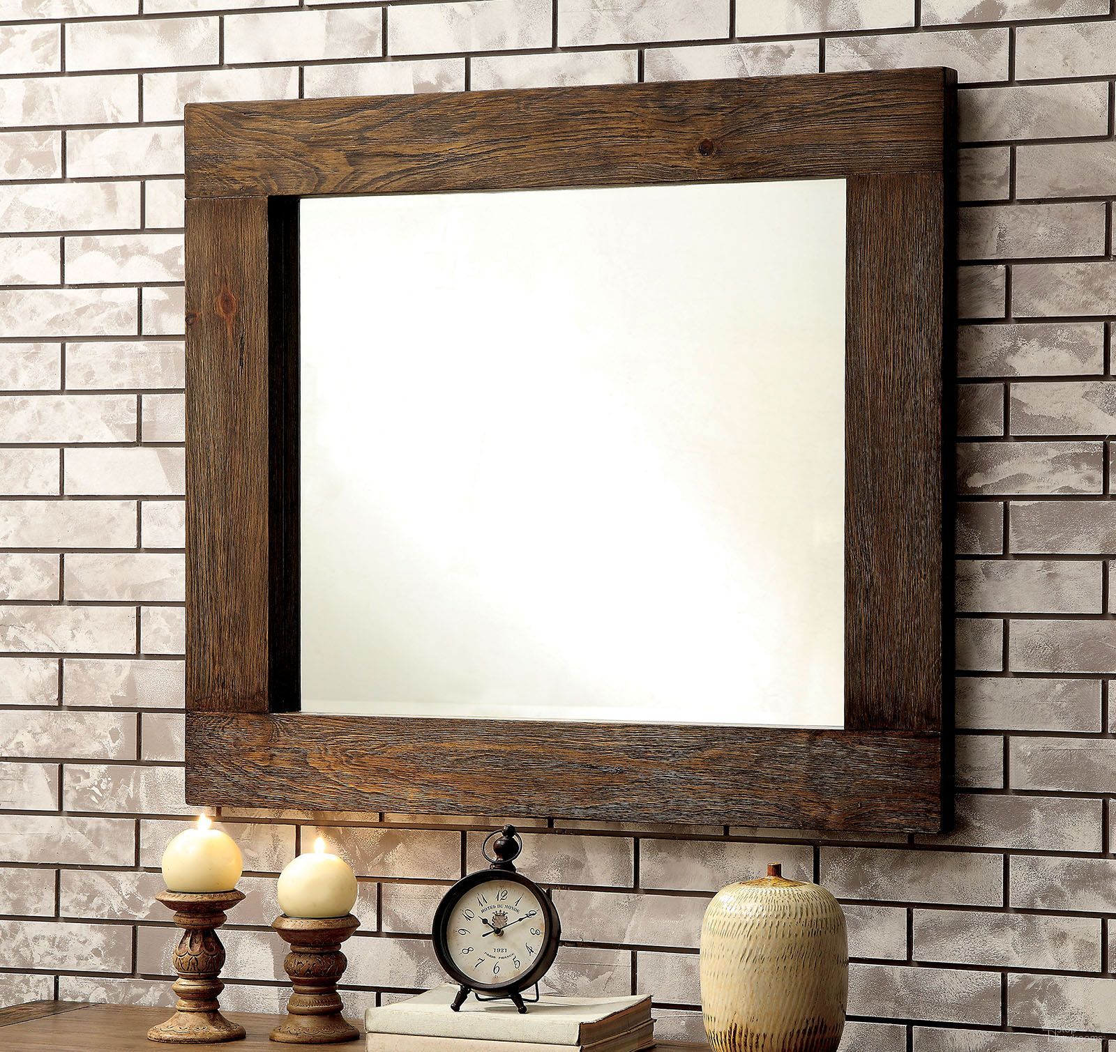 The appearance of Aveiro Rustic Natural Mirror designed by Furniture of America in the rustic / southwestern interior design. This brown piece of furniture  was selected by 1StopBedrooms from Aveiro Collection to add a touch of cosiness and style into your home. Sku: CM7628M. Material: Wood.