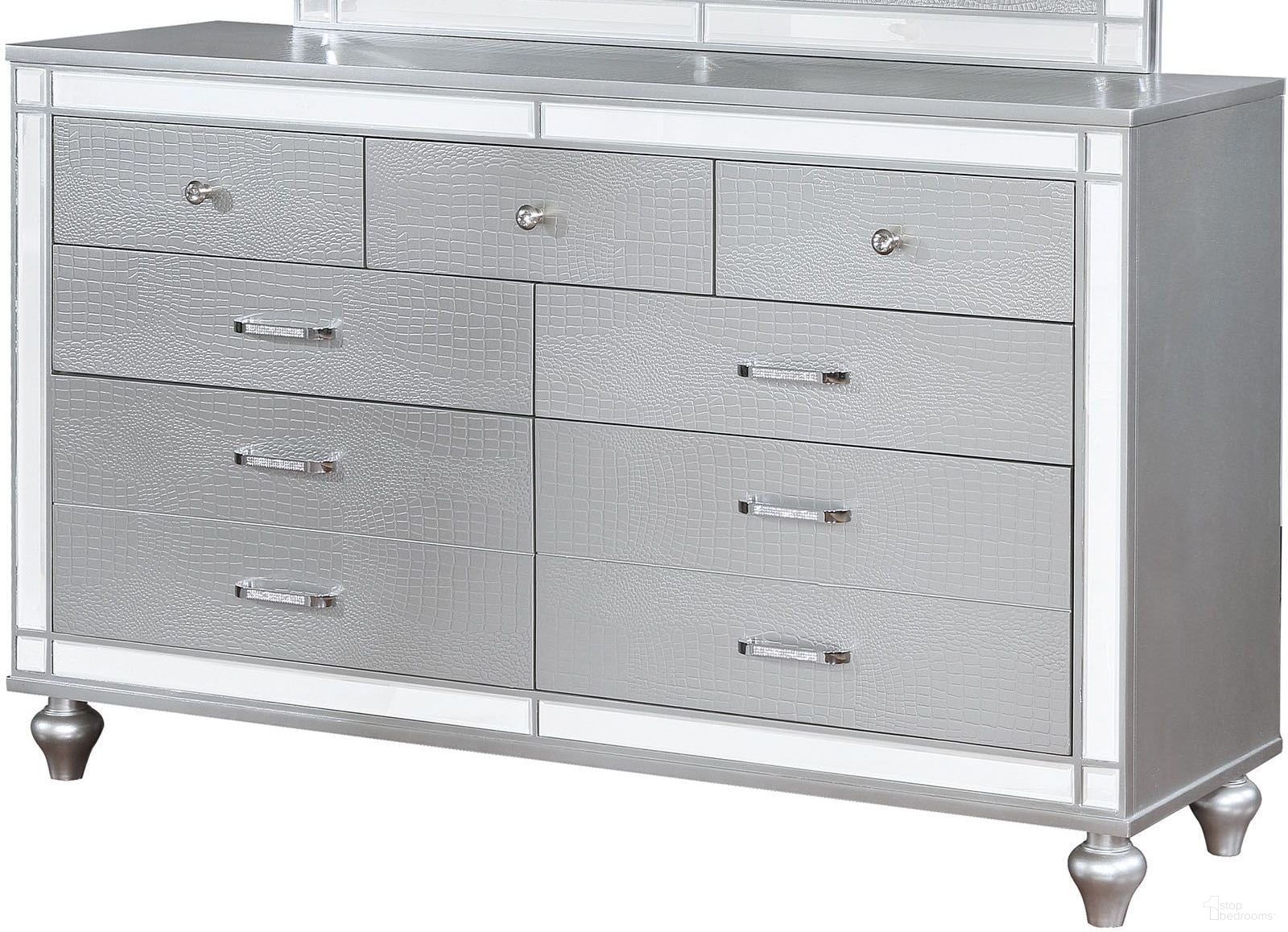 The appearance of Brachium Silver Dresser designed by Furniture of America in the modern / contemporary interior design. This brown piece of furniture was selected by 1StopBedrooms from Brachium Collection to add a touch of cosiness and style into your home. Sku: CM7977SV-D. Material: Wood.
