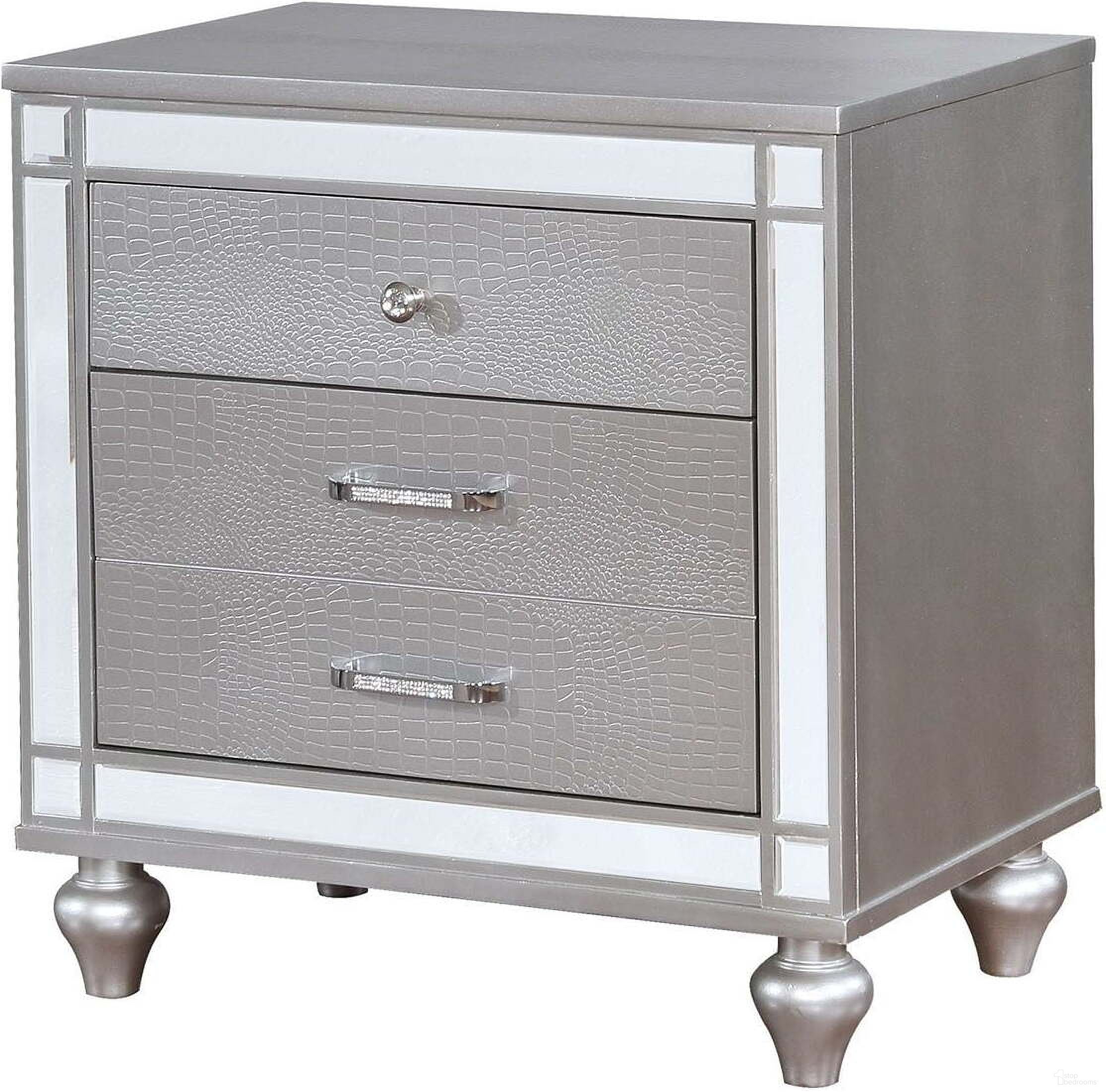 The appearance of Brachium Silver Nightstand designed by Furniture of America in the modern / contemporary interior design. This silver piece of furniture was selected by 1StopBedrooms from Brachium Collection to add a touch of cosiness and style into your home. Sku: CM7977SV-N. Material: Wood.