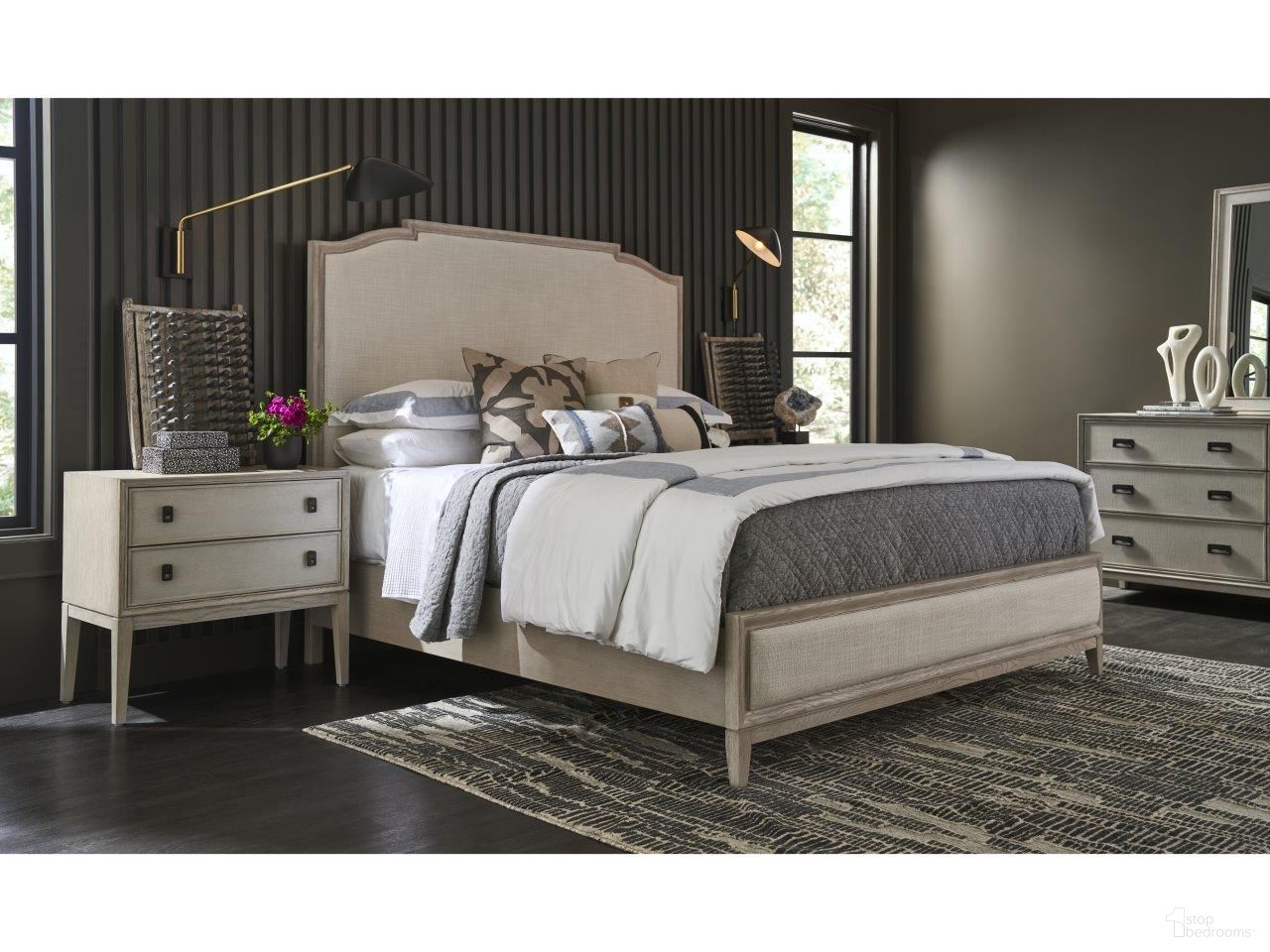 The appearance of Coalesce Panel Bedroom Set In Fog designed by Universal in the modern / contemporary interior design. This fog piece of furniture was selected by 1StopBedrooms from Coalesce Collection to add a touch of cosiness and style into your home. Sku: U301210B;U301350. Bed Type: Panel Bed. Material: Fabric. Bed Size: Queen.