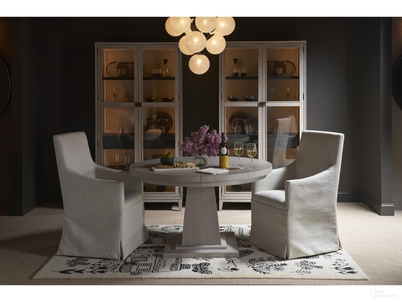 The appearance of Coalesce Round Dining Room Set In Fog designed by Universal in the modern / contemporary interior design. This fog piece of furniture was selected by 1StopBedrooms from Coalesce Collection to add a touch of cosiness and style into your home. Sku: U301656;U301624P;U301624P. Table Base Style: Pedestal. Material: Wood. Size: 72".