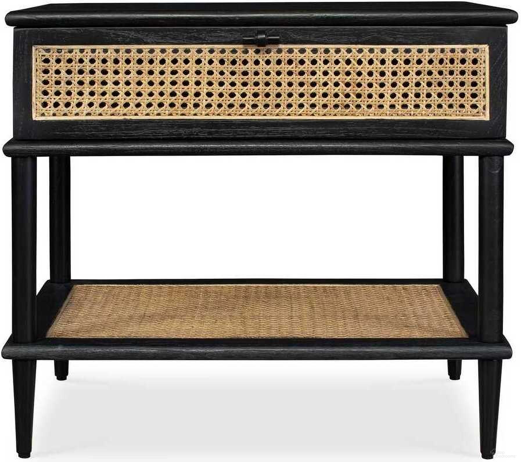 The appearance of Coast Rattan Side Table In Black designed by Uttermost in the coastal interior design. This black piece of furniture  was selected by 1StopBedrooms from Coast Collection to add a touch of cosiness and style into your home. Sku: 50153. Material: Wood.