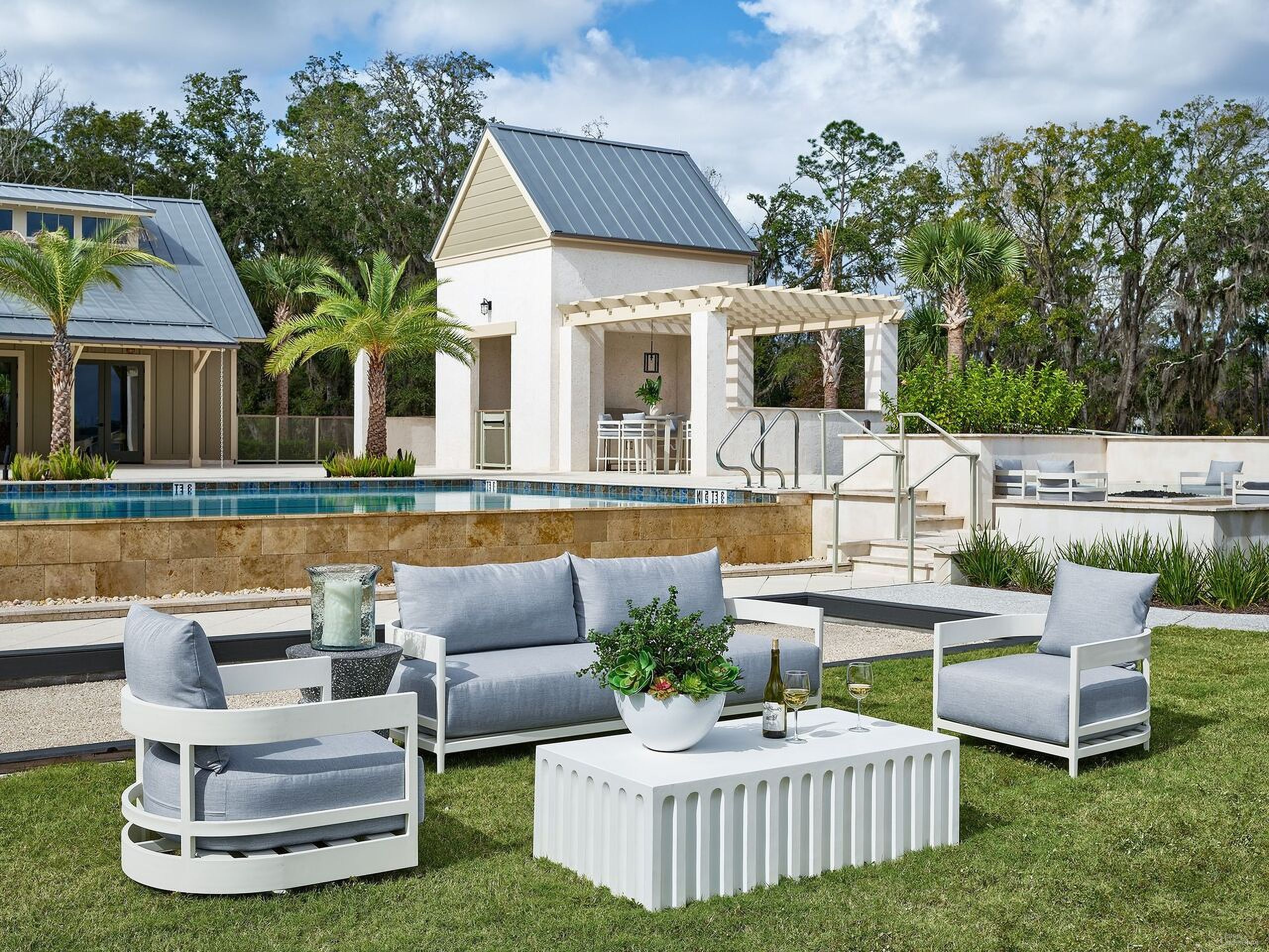 The appearance of Coastal Living Edisto Abaco White Outdoor Occasional Table Set designed by Universal in the transitional interior design. This white piece of furniture  was selected by 1StopBedrooms from Edisto Collection to add a touch of cosiness and style into your home. Sku: U012810;U012817. Material: Stainless Steel.