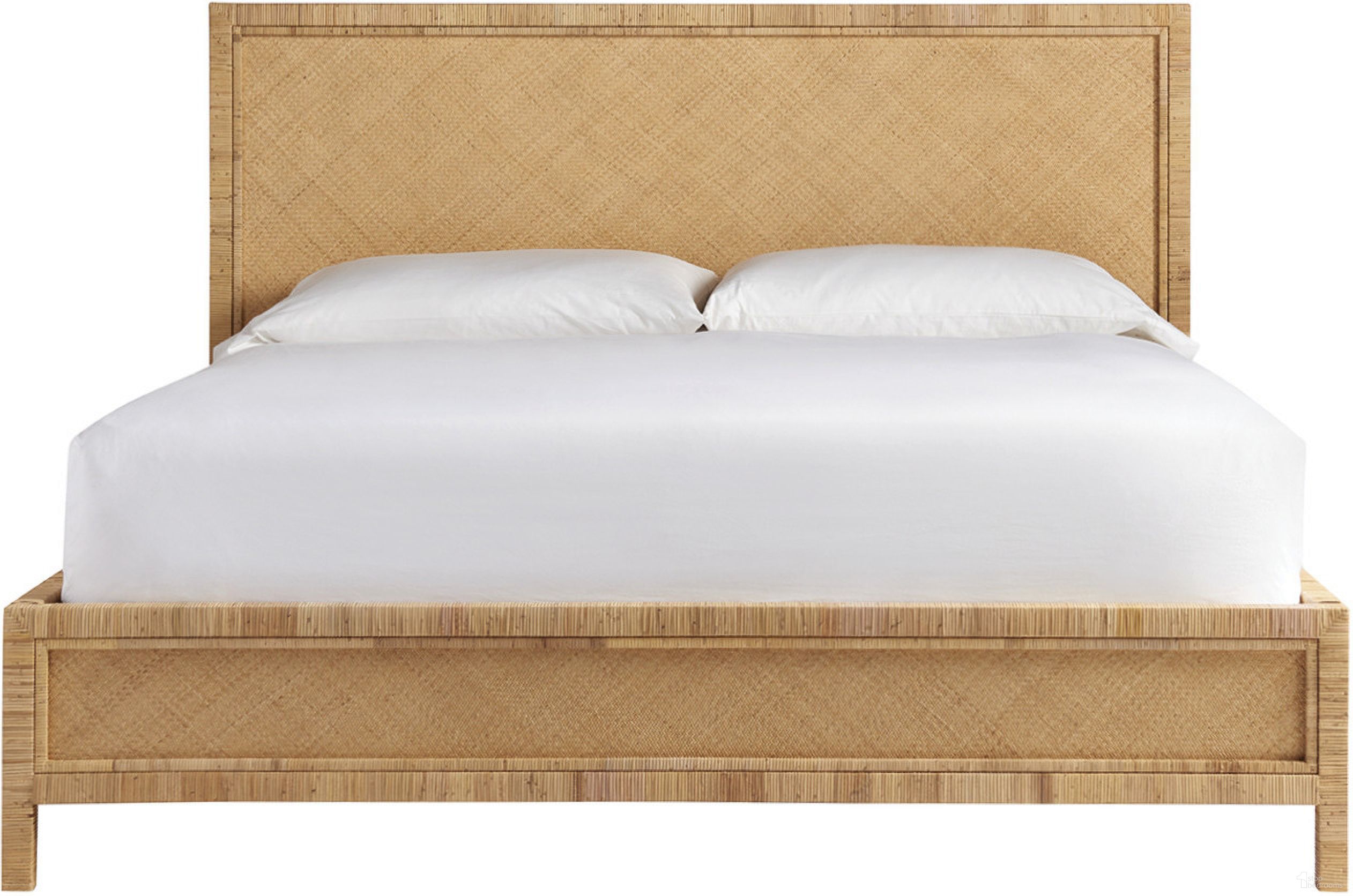 The appearance of Coastal Living Wrapped Split Rattan and Raffia King Platform Long Key Bed designed by Universal in the coastal interior design. This brown piece of furniture was selected by 1StopBedrooms from Coastal Living Collection to add a touch of cosiness and style into your home. Sku: 833320;83332F;83332R. Bed Type: Platform Bed. Bed Size: King. Material: Rattan.