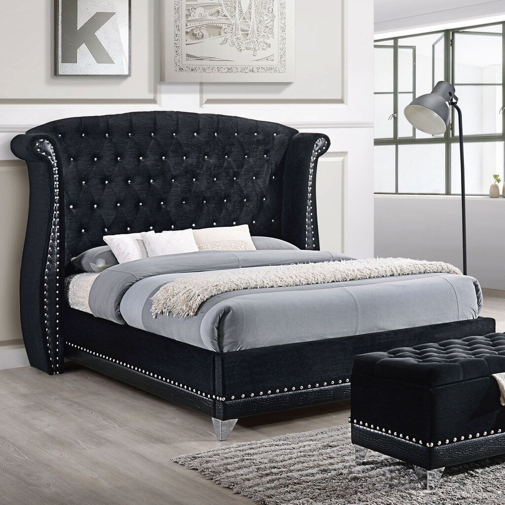 The appearance of Barzini California King Tufted Upholstered Bed Black designed by Coaster in the glam interior design. This black piece of furniture was selected by 1StopBedrooms from Barzini Collection to add a touch of cosiness and style into your home. Sku: 300643KWB1;300643KWB2;300643KWB3. Material: Upholstered. Bed Size: California King. Bed Type: Upholstered Bed.