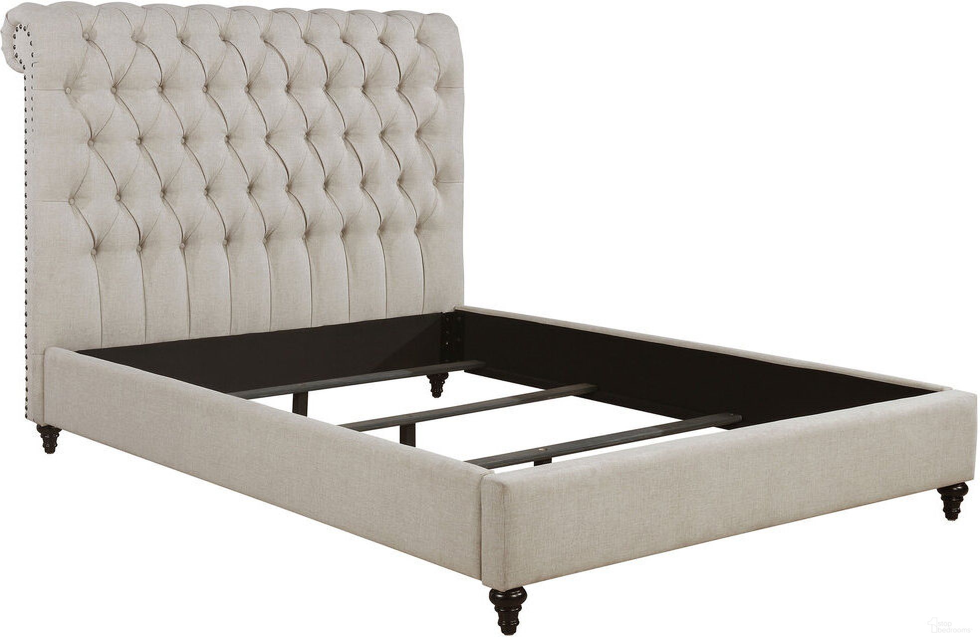 The appearance of Devon Tufted Upholstered California King Bed Beige designed by Coaster in the traditional interior design. This beige piece of furniture  was selected by 1StopBedrooms from Devon Collection to add a touch of cosiness and style into your home. Sku: 300525KWB1;300525KWB2. Bed Type: Panel Bed. Material: Upholstered. Bed Size: California King.