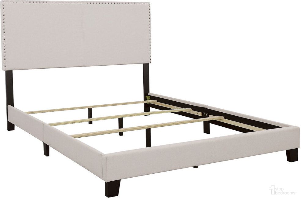 The appearance of Boyd California King Upholstered Bed with Nailhead Trim Ivory designed by Coaster in the transitional interior design. This ivory piece of furniture was selected by 1StopBedrooms from Boyd Collection to add a touch of cosiness and style into your home. Sku: 350051KW. Material: Upholstered. Bed Size: California King. Bed Type: Upholstered Bed.