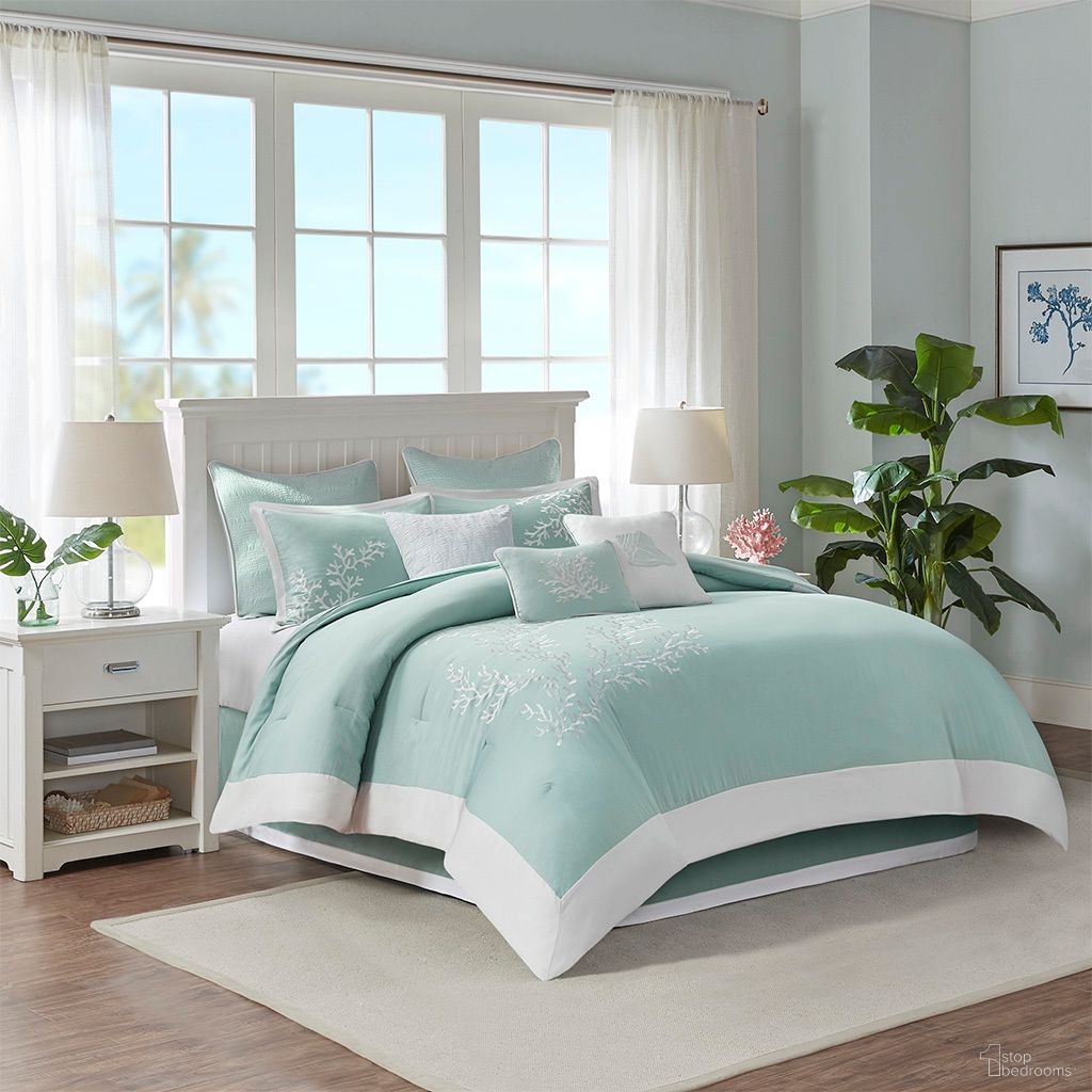 The appearance of Coastline Oversized Cotton Jacquard Queen Comforter Set In Aqua designed by Olliix in the coastal interior design. This aqua piece of furniture was selected by 1StopBedrooms from Coastline Collection to add a touch of cosiness and style into your home. Sku: HH10-397. Bed Size: Queen. Material: Cotton.