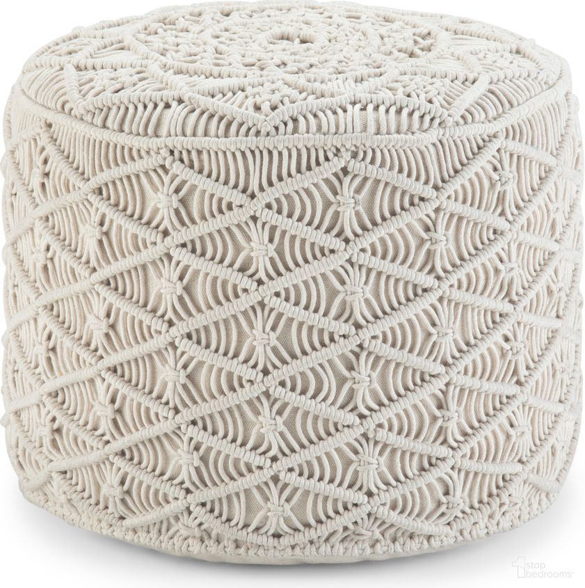 The appearance of Coates Round Macrame Pouf In Natural designed by Simpli Home in the bohemian interior design. This natural piece of furniture was selected by 1StopBedrooms from Coates Collection to add a touch of cosiness and style into your home. Sku: AXCPF-56. Material: Cotton.