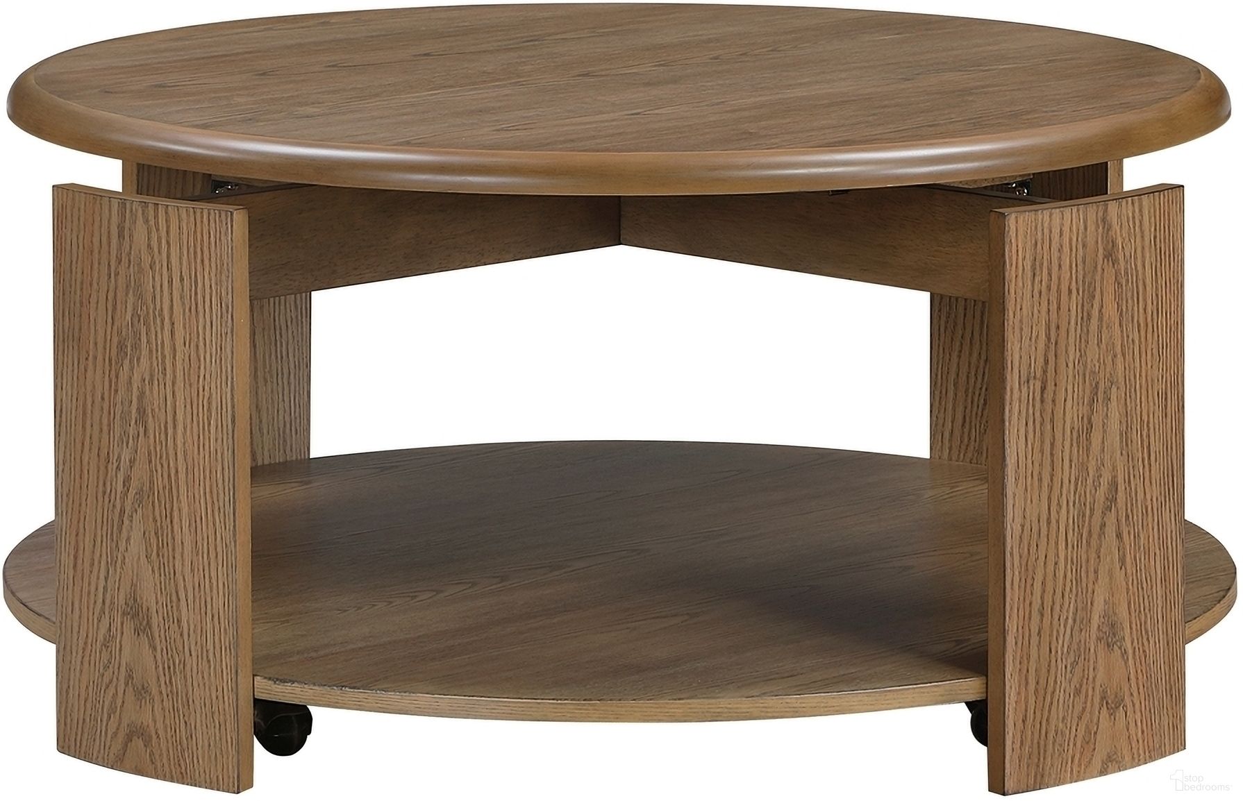 The appearance of Ellis Cocktail Table In Brown designed by Homelegance in the transitional interior design. This brown piece of furniture  was selected by 1StopBedrooms from Ellis Collection to add a touch of cosiness and style into your home. Sku: 3573-01RD. Material: Wood.
