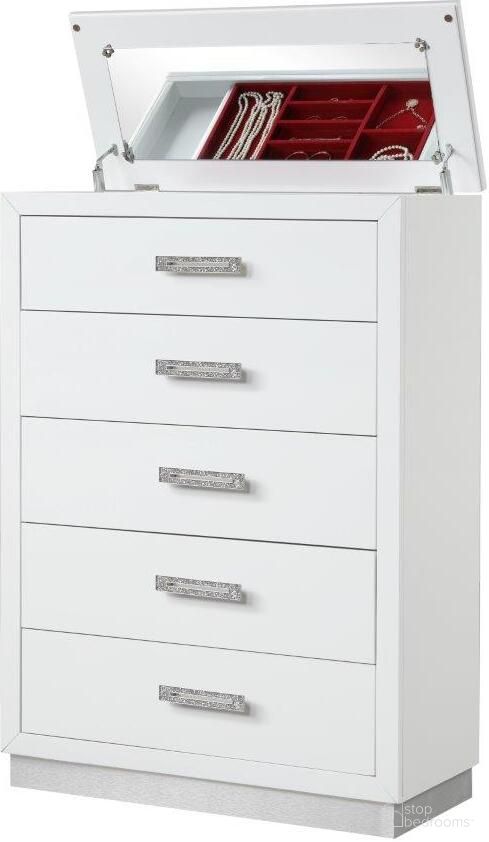 The appearance of Coco Chest With Mirror Lid On Top Made With Wood In Milky White designed by Galaxy Home Furnishings in the modern / contemporary interior design. This milky white piece of furniture was selected by 1StopBedrooms from Coco Collection to add a touch of cosiness and style into your home. Sku: 659436351721. Material: Wood.