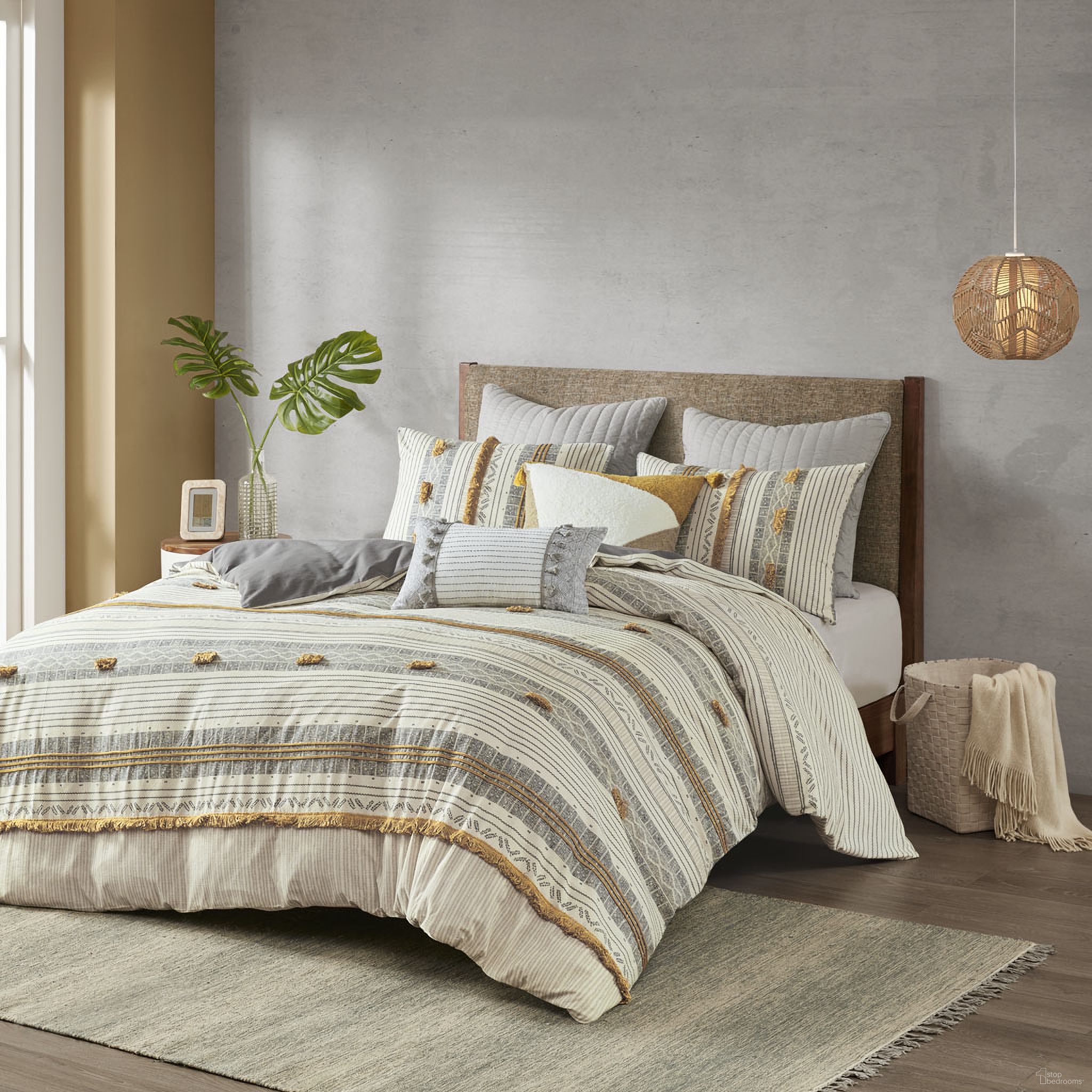 The appearance of Cody Cotton 3 Piece Queen Duvet Cover Set In Gray/Yellow designed by Olliix in the transitional interior design. This gray/yellow piece of furniture was selected by 1StopBedrooms from Cody Collection to add a touch of cosiness and style into your home. Sku: II12-1118. Bed Size: Queen. Material: Cotton.