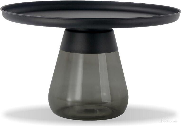 The appearance of Coffee Table Duverre Matte Black Pc Aluminum/Smoke Grey Glass Base designed by Mobital in the modern / contemporary interior design. This gray piece of furniture  was selected by 1StopBedrooms from Duverre Collection to add a touch of cosiness and style into your home. Sku: WCO-DUVE-MBLA-SMOK. Material: Aluminum.