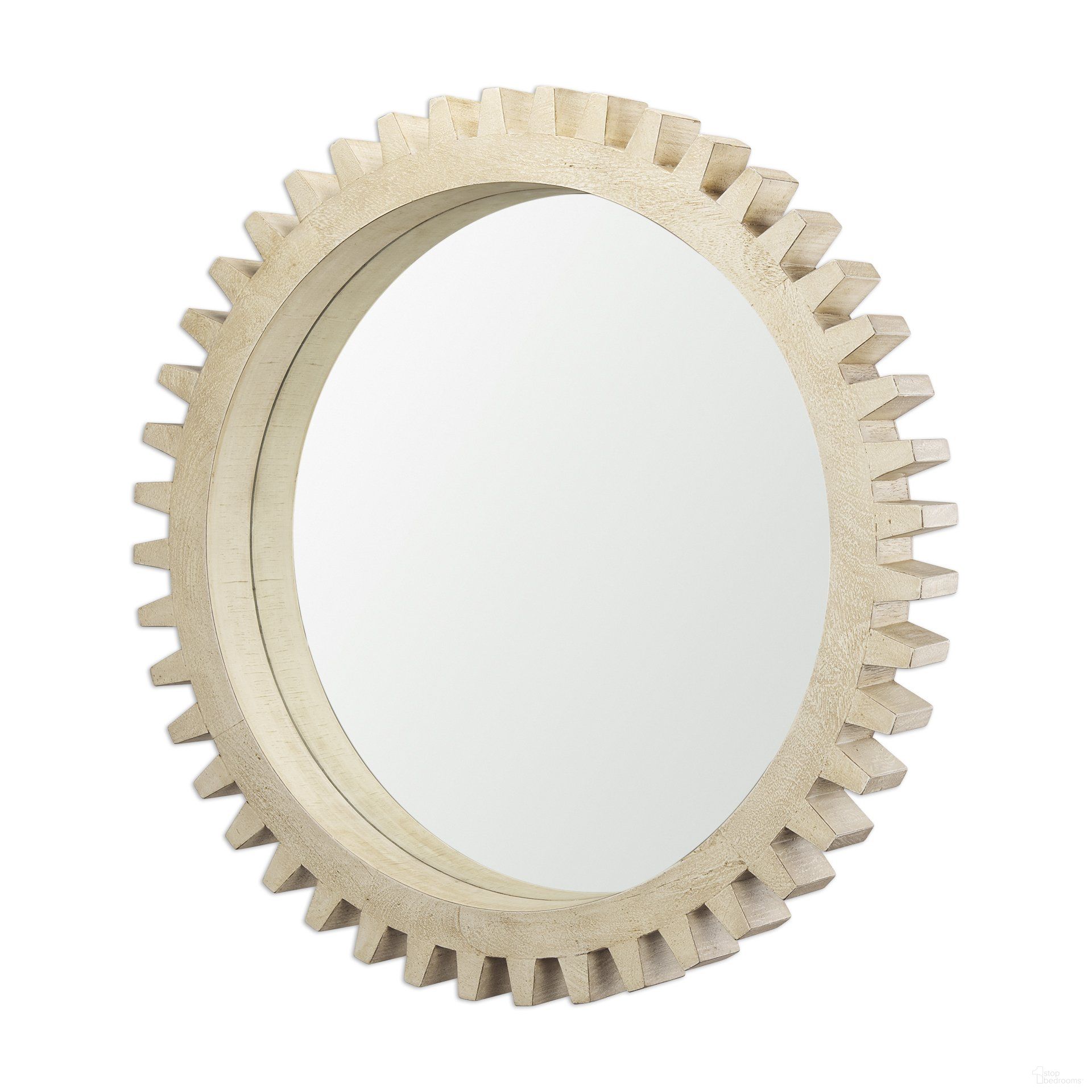 Cog 35 x 35 Inch Wood Round Frame Mirror In Natural