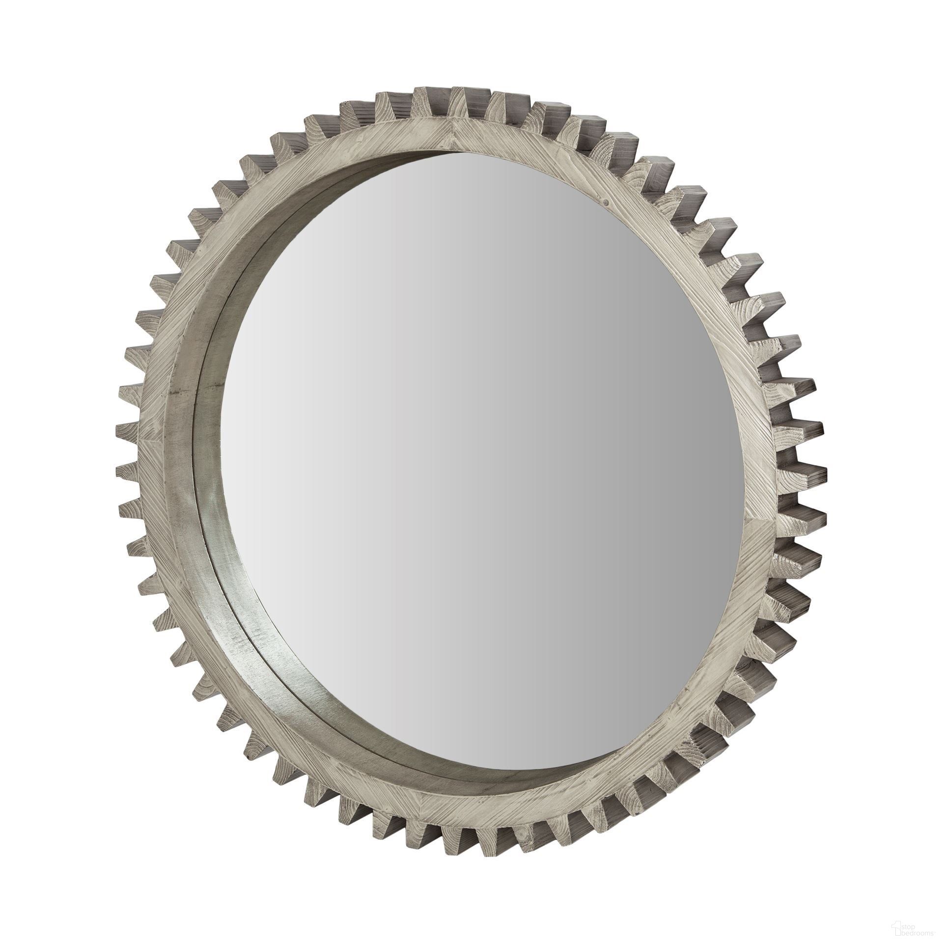 The appearance of Cog 44 Inch Wood Round Frame Mirror In Gray designed by Mercana in the industrial interior design. This gray piece of furniture was selected by 1StopBedrooms from Cog Collection to add a touch of cosiness and style into your home. Sku: 67634. Material: Wood.