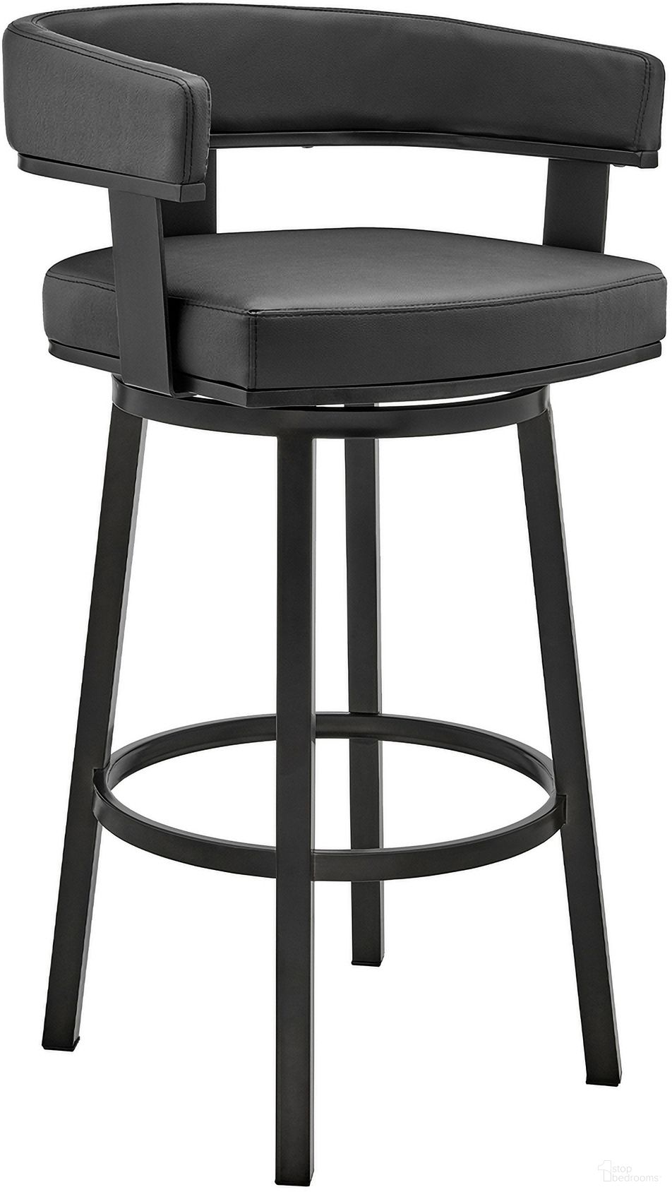 Cohen 30 Inch Bar Height Swivel Bar Stool In Black Finish and Black Faux Leather