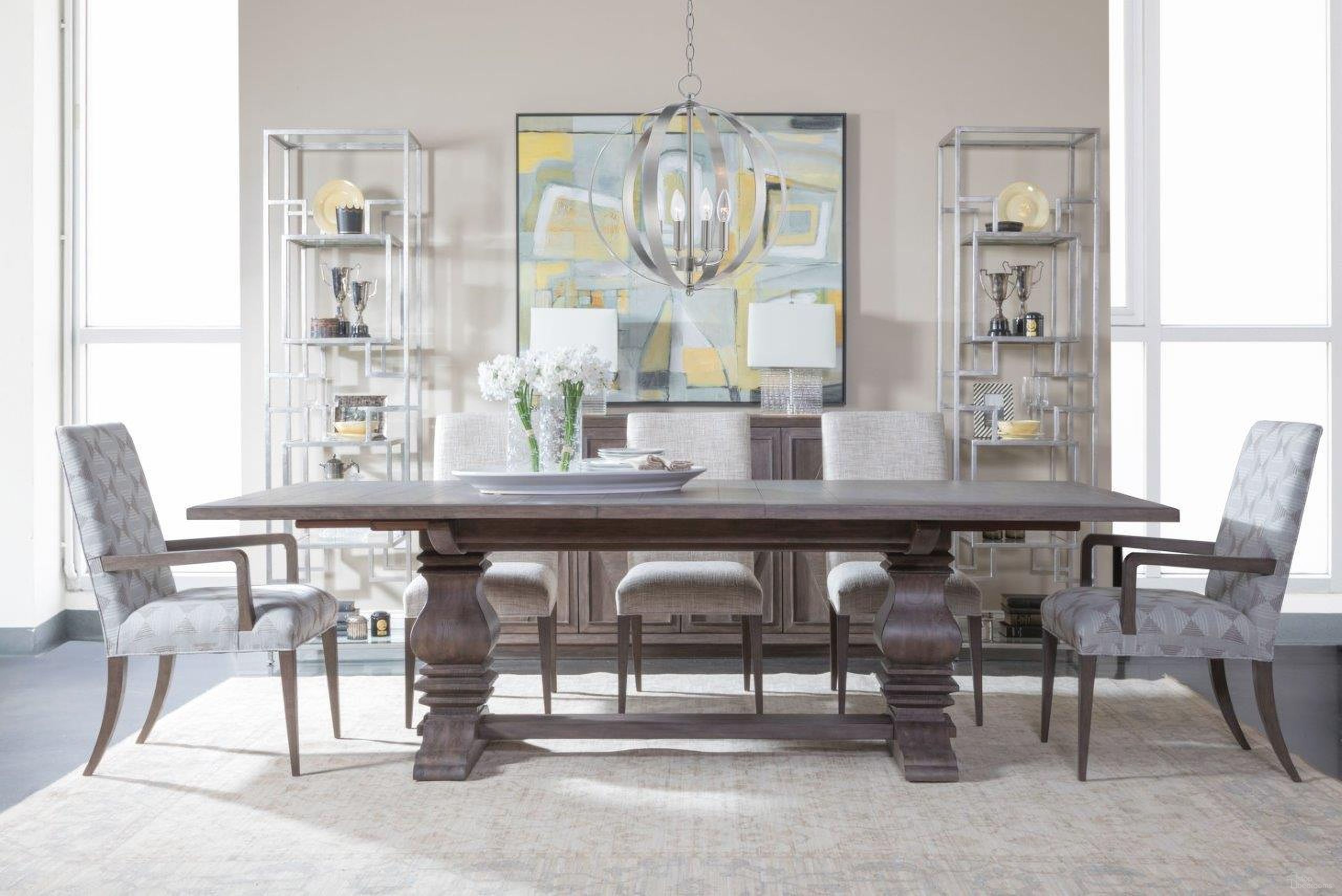 The appearance of Cohesion Program Antico Rectangular Extendable Dining Room Set designed by Artistica Home in the transitional interior design. This antico piece of furniture was selected by 1StopBedrooms from Cohesion Program Collection to add a touch of cosiness and style into your home. Sku: 2005-877C-39;2220-880-39-01. Table Base Style: Trestle. Material: Wood. Table Top Shape: Rectangular. Size: 48" x 88".