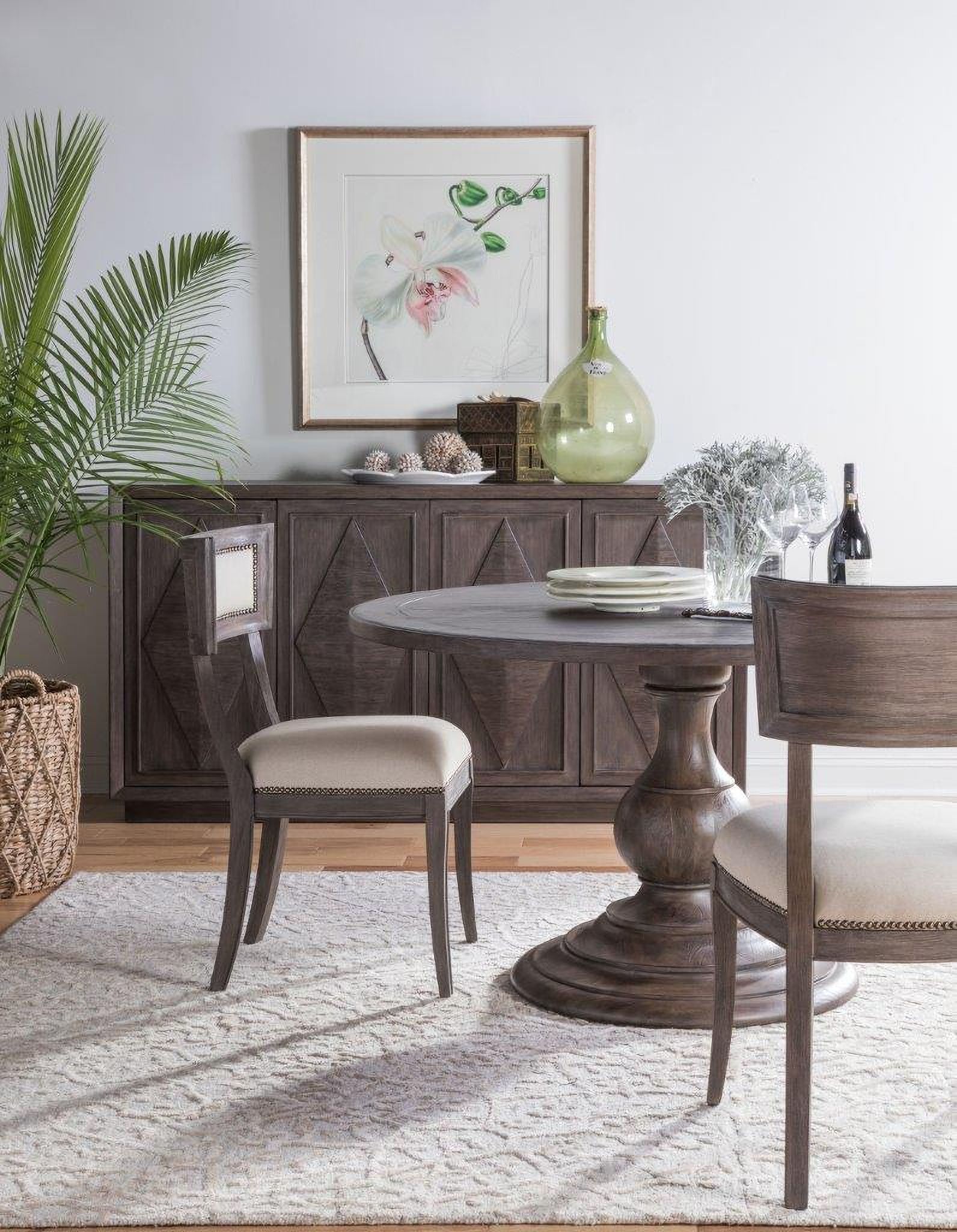 The appearance of Cohesion Program Antico Round Dining Room Set designed by Artistica Home in the transitional interior design. This antico piece of furniture was selected by 1StopBedrooms from Cohesion Program Collection to add a touch of cosiness and style into your home. Sku: 2005-870C-39;2000-880-39-01. Table Base Style: Pedestal. Table Top Shape: Round. Material: Wood. Size: 54".