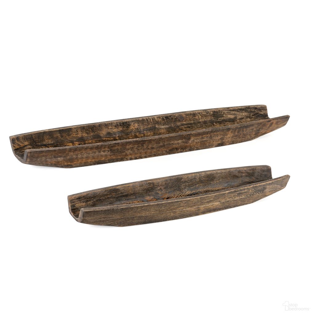 Colbie Wood Boat Trays Set of 2 In Gray
