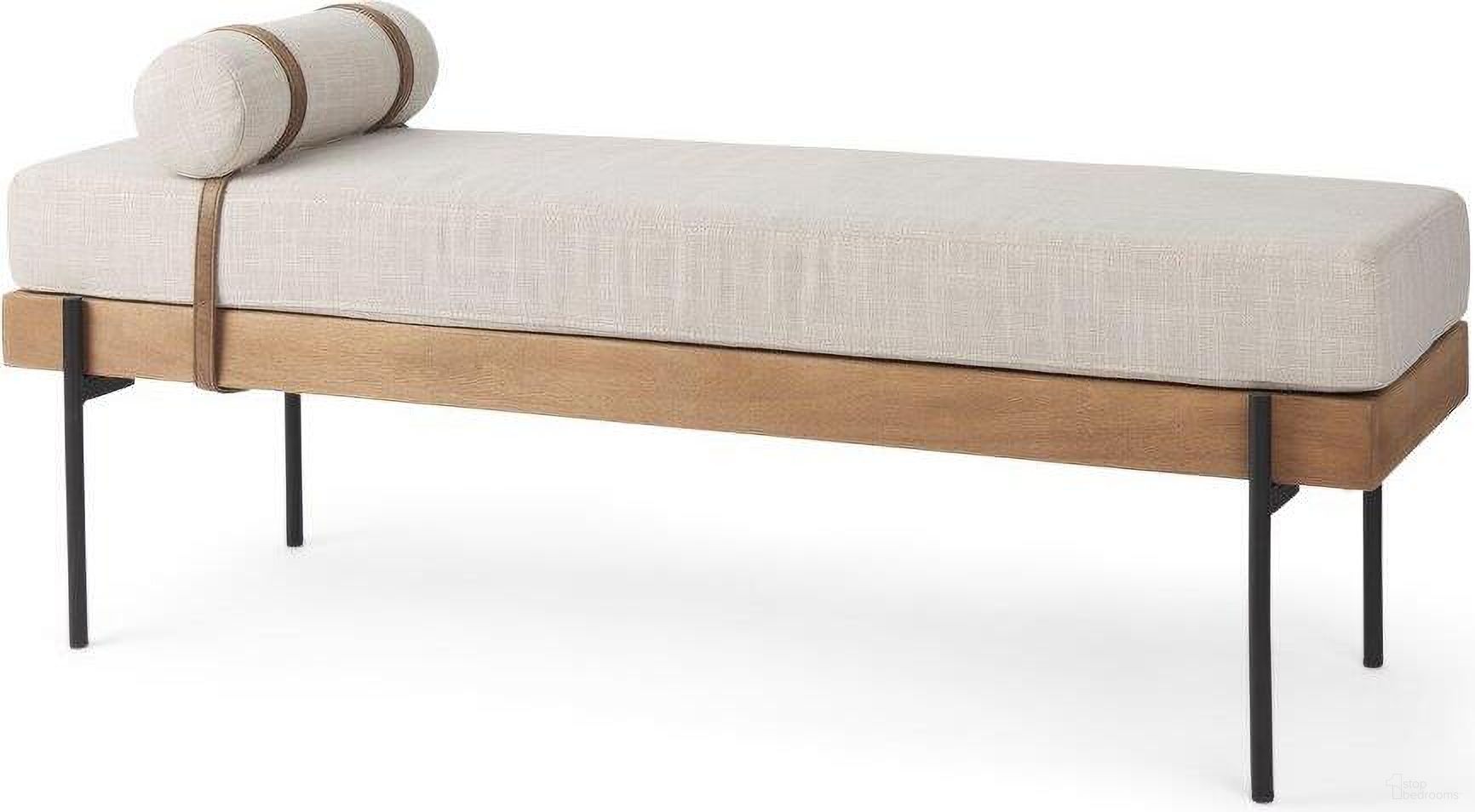 Colburne Cream Fabric With Brown Wood Bench