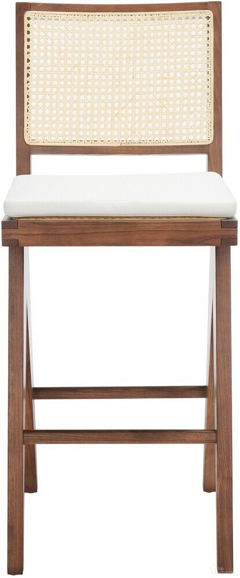The appearance of Colette Rattan Barstool In Walnut And Natural designed by Safavieh Couture in the coastal interior design. This walnut piece of furniture  was selected by 1StopBedrooms from Colette Collection to add a touch of cosiness and style into your home. Sku: SFV4134D. Material: Wood.