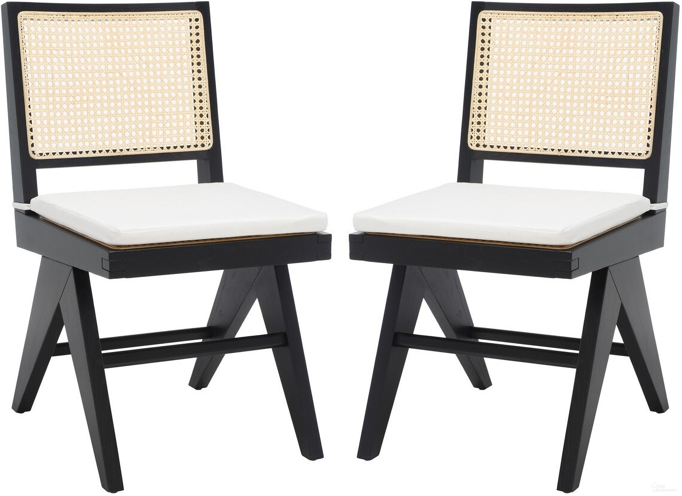 The appearance of Colette Rattan Dining Chair In Black And Natural designed by Safavieh Couture in the modern / contemporary interior design. This black and natural piece of furniture  was selected by 1StopBedrooms from Colette Collection to add a touch of cosiness and style into your home. Sku: SFV4132A-SET2. Material: Wood. Chair Type: Side Chair.
