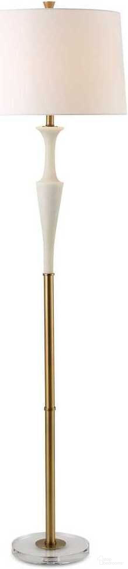 The appearance of Colette Stone Floor Lamp In White and Brushed Brass designed by Uttermost in the transitional interior design. This white and brushed brass piece of furniture  was selected by 1StopBedrooms from Colette Collection to add a touch of cosiness and style into your home. Sku: 30344-1. Material: Iron.