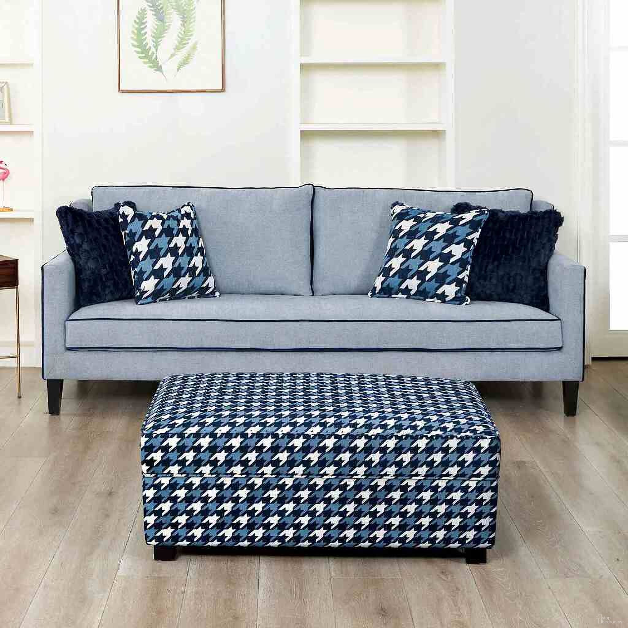 The appearance of Colindale Sofa In Gray and Blue designed by Furniture of America in the transitional interior design. This gray/blue piece of furniture was selected by 1StopBedrooms from Colindale Collection to add a touch of cosiness and style into your home. Sku: FM61111BL-SF. Material: Fabric.