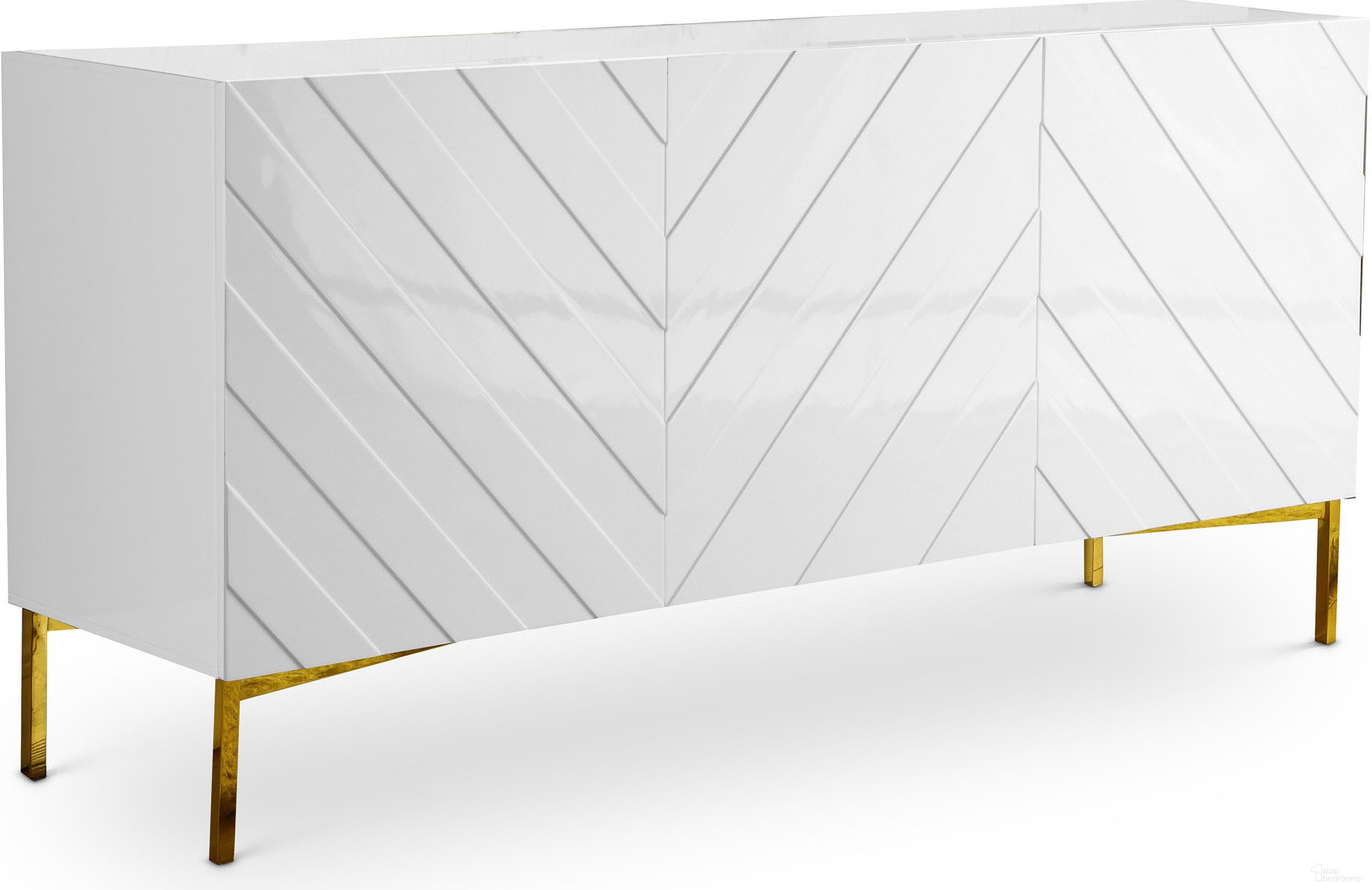 The appearance of Collette Sideboard/Buffet In White designed by Meridian in the modern / contemporary interior design. This white piece of furniture was selected by 1StopBedrooms from Collette Collection to add a touch of cosiness and style into your home. Sku: 310. Material: Stainless Steel.
