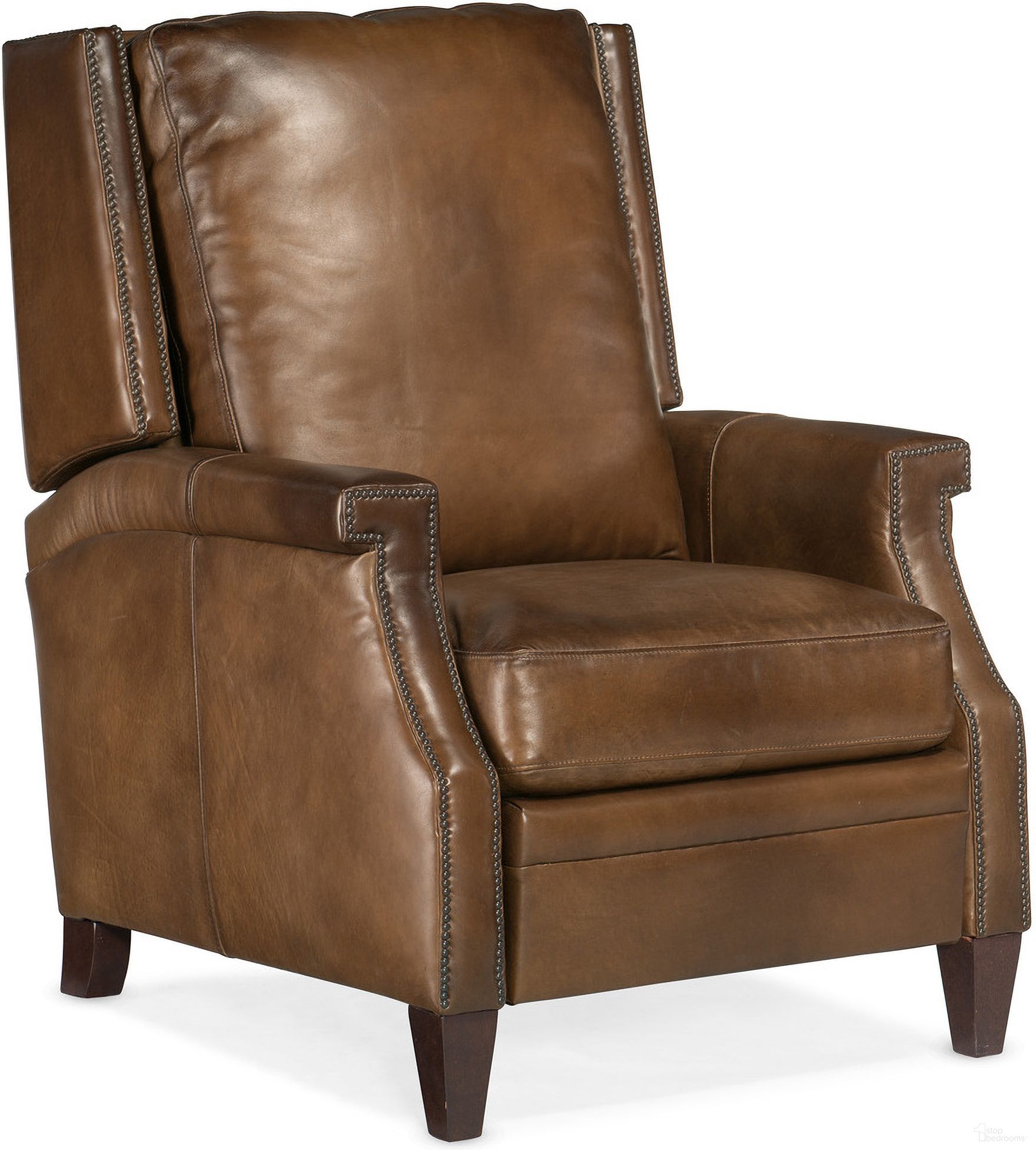 The appearance of Collin Manual Push Back Brown Recliner designed by Hooker in the traditional interior design. This brown piece of furniture  was selected by 1StopBedrooms from RC Collection to add a touch of cosiness and style into your home. Sku: RC379-PB-083. Material: Leather.