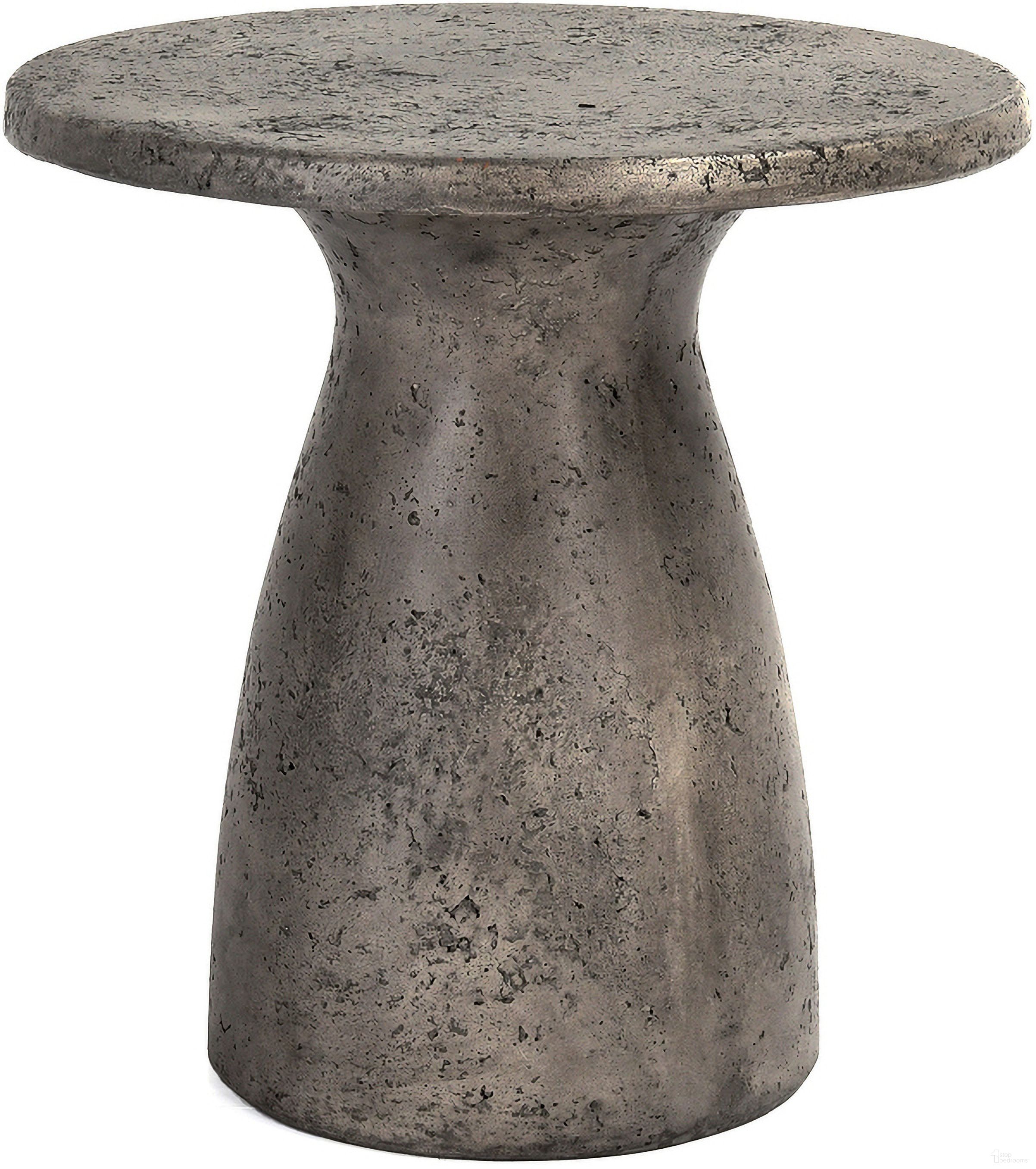 The appearance of Collins 16 Inch Outdoor Accent Table In Dark Gray designed by Classic Home in the transitional interior design. This dark gray piece of furniture  was selected by 1StopBedrooms from Collins Collection to add a touch of cosiness and style into your home. Sku: 51031447. Table Top Shape: Round. Material: Glass Fiber Reinforced Concrete.